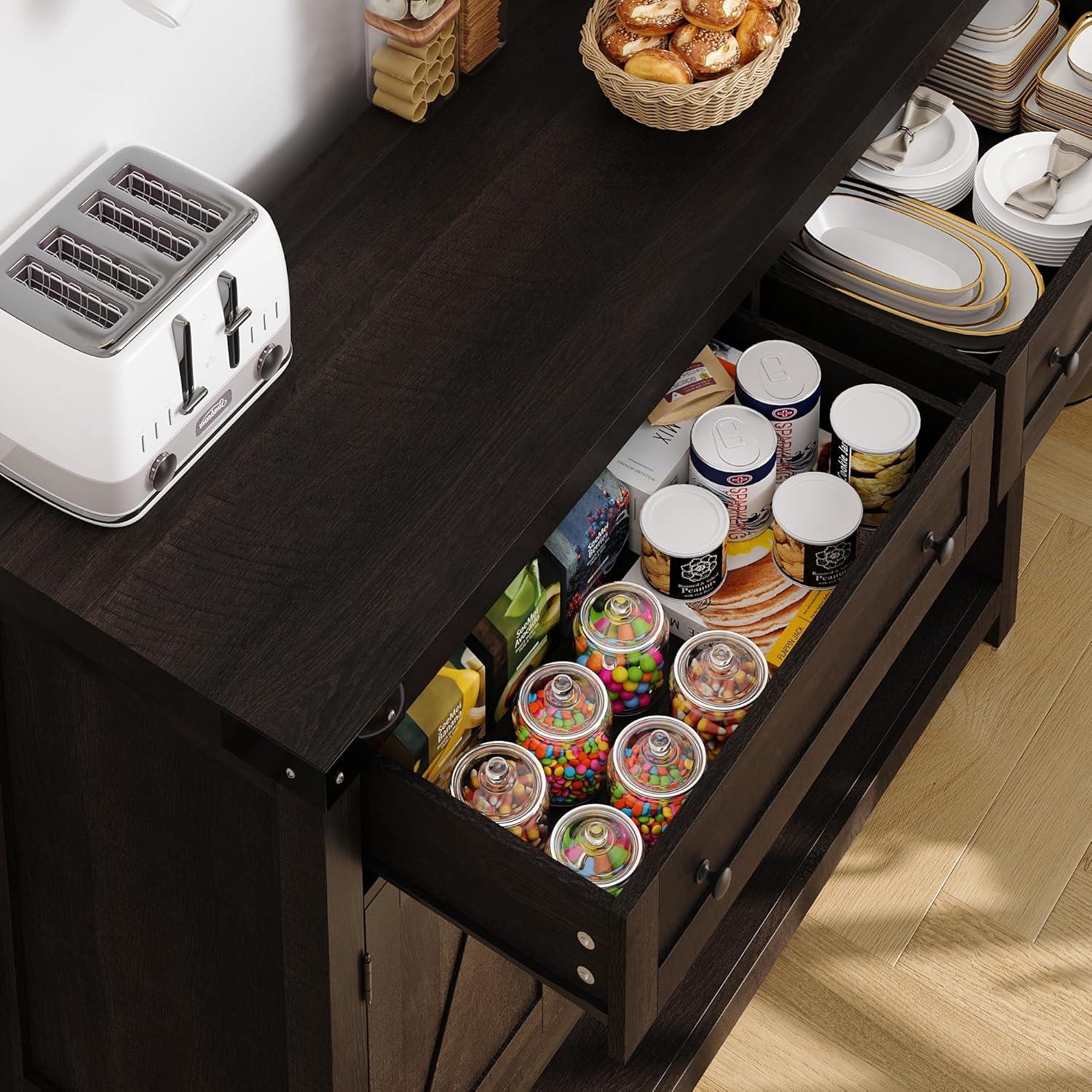 47.2" Modern Farmhouse Coffee Bar with 2 Drawers, Barn Doors Console Table with Shelf for Kitchen