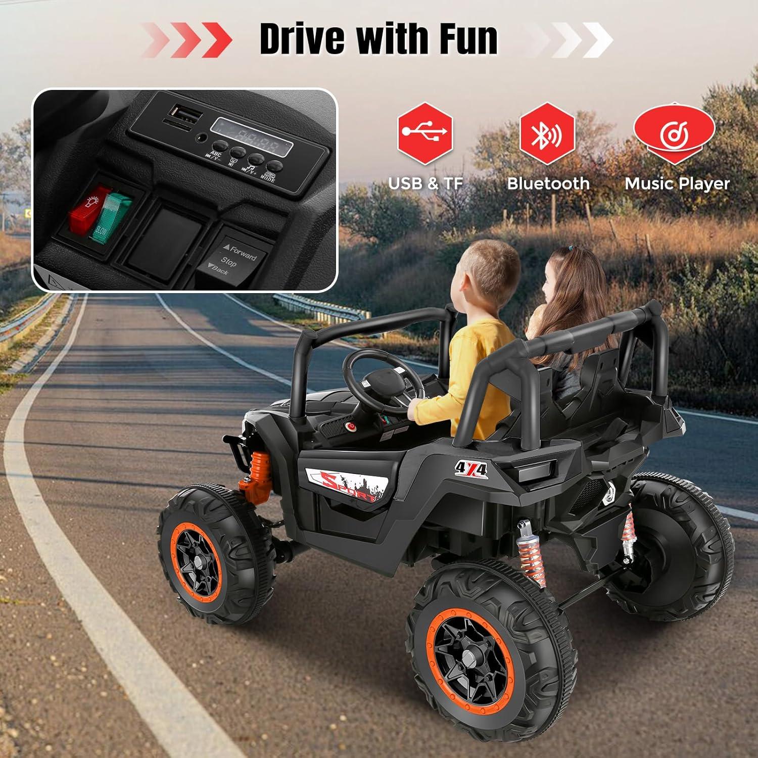 24V Black 2-Seater Off-Road UTV with Remote Control