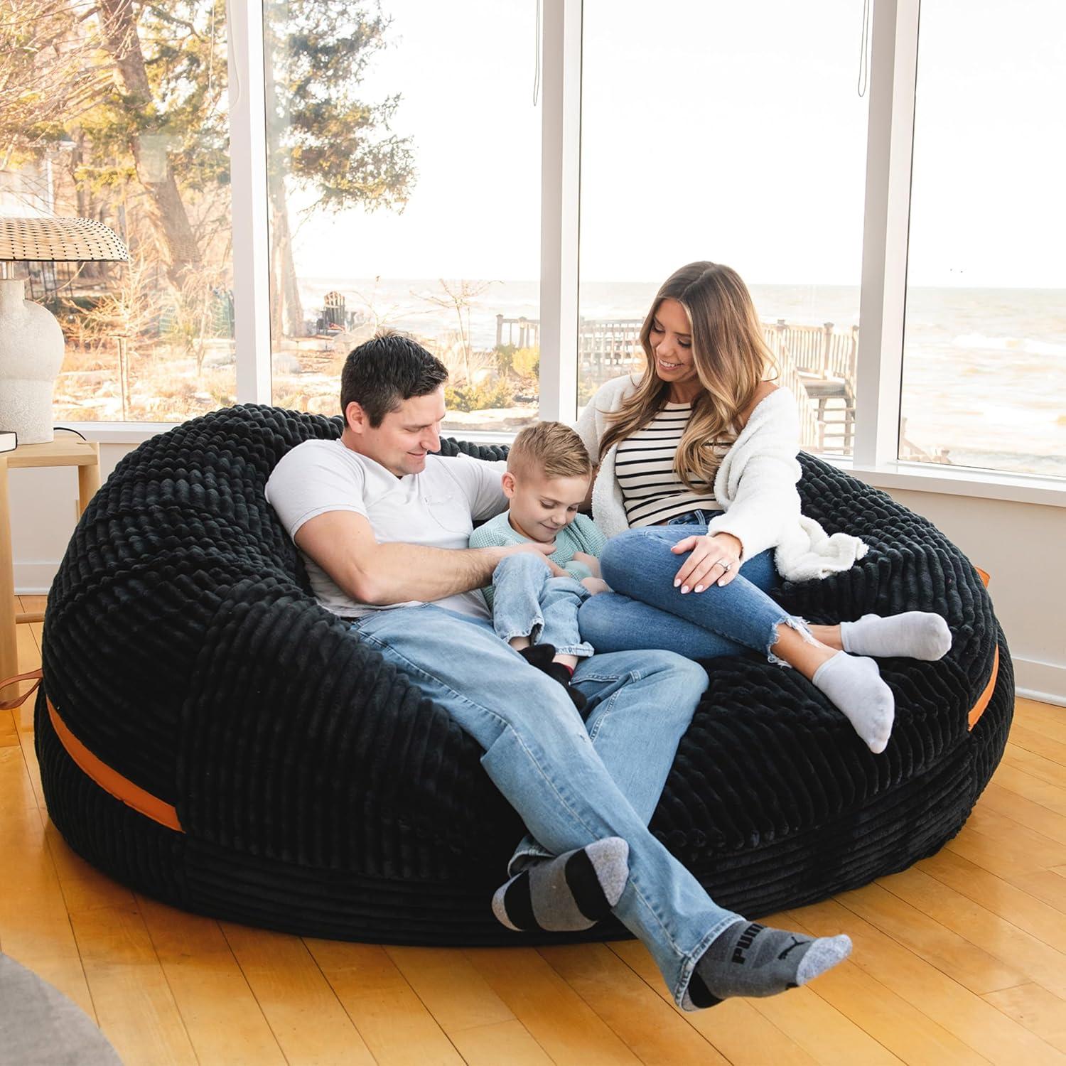 Big Joe Foam Filled Bean Bag Chair with Removable Cover, Corded Plush, Vegan Leather Accents, Medium to XXL Size