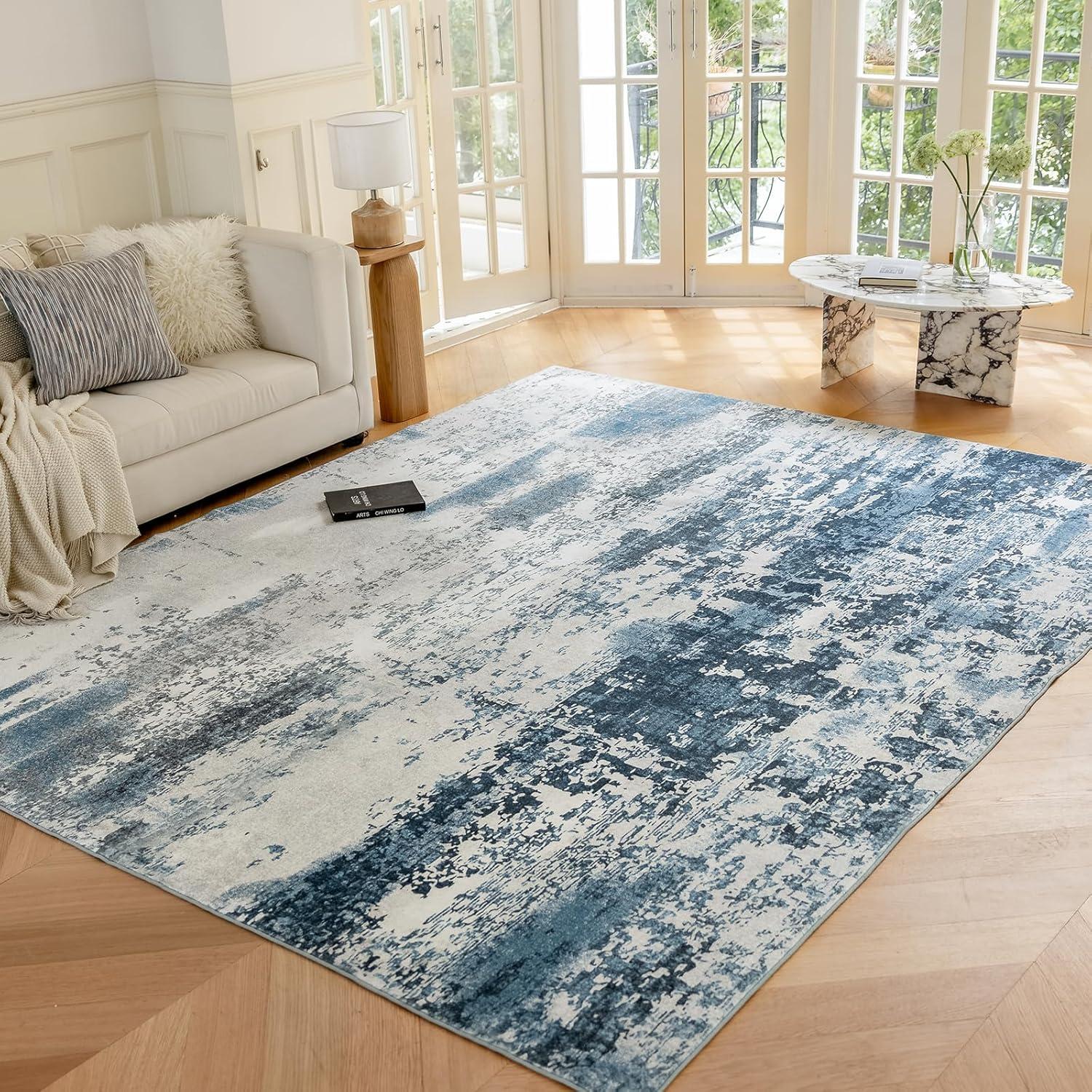 Blue and Gray Abstract Synthetic 2' x 3' Area Rug