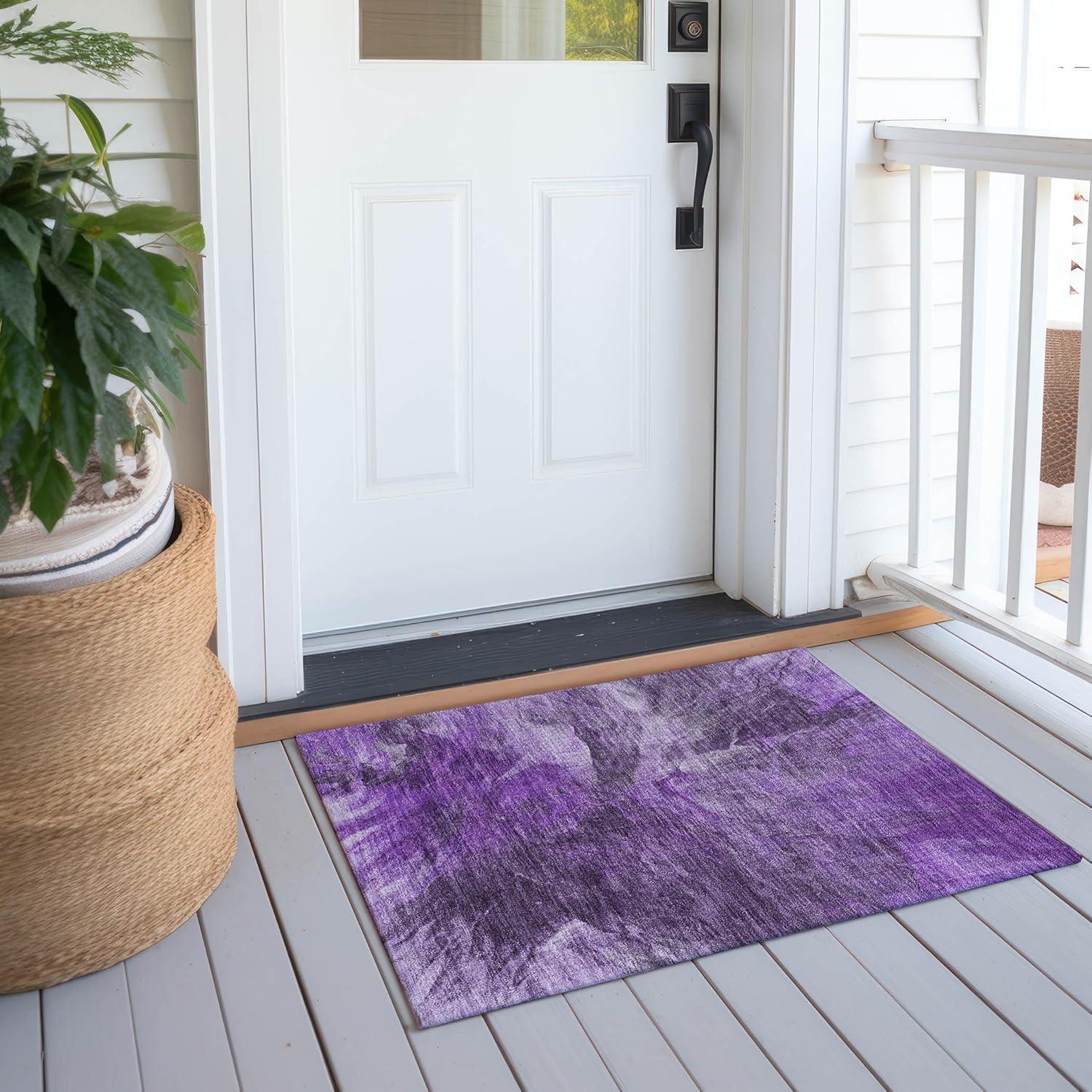 Purple Rectangular Machine-Washable Synthetic Area Rug