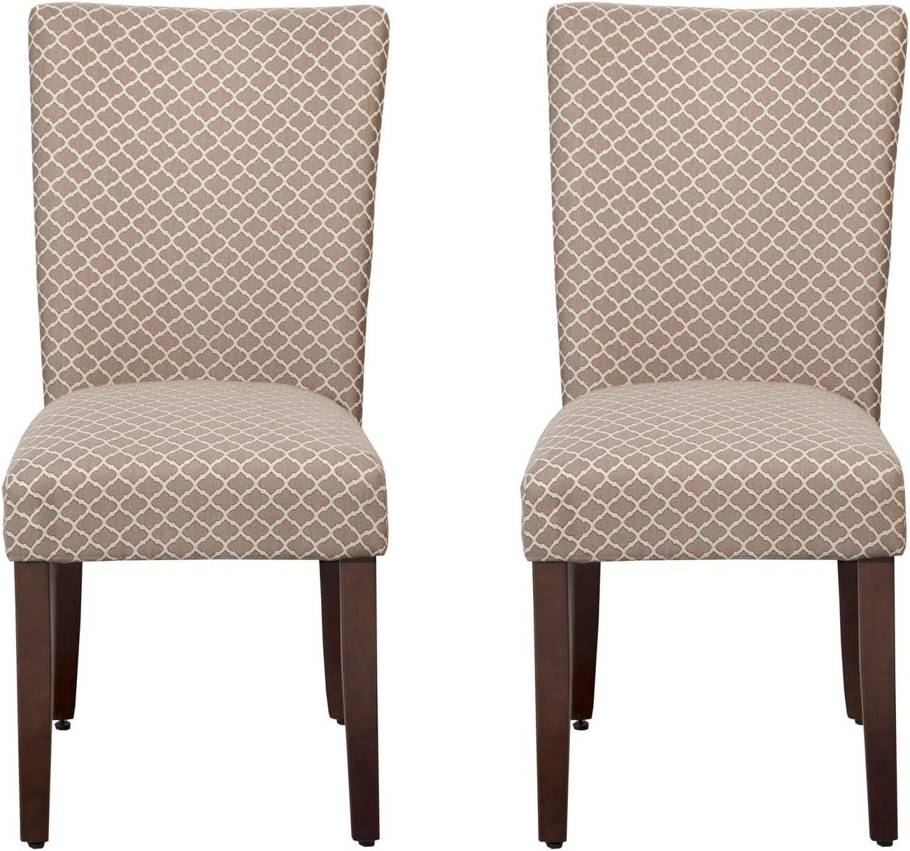 Brown Upholstered Parsons Side Chair with Wooden Legs, Set of 2