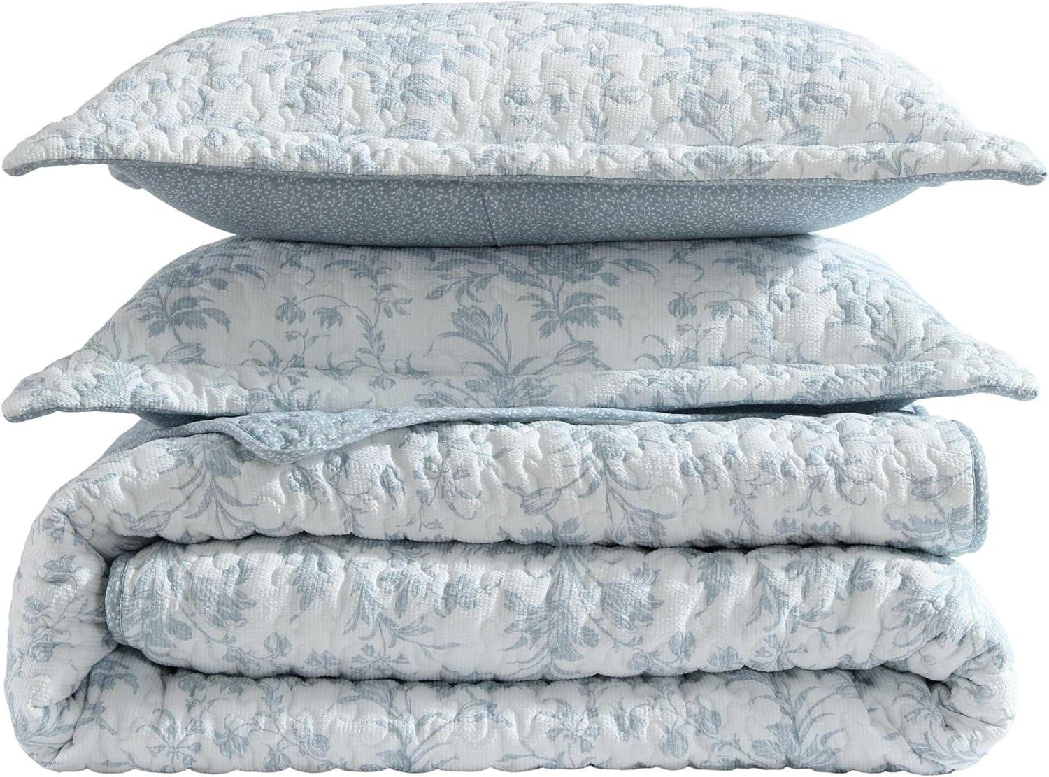 Amberly Blue Reversible Twin Microfiber Quilt Set