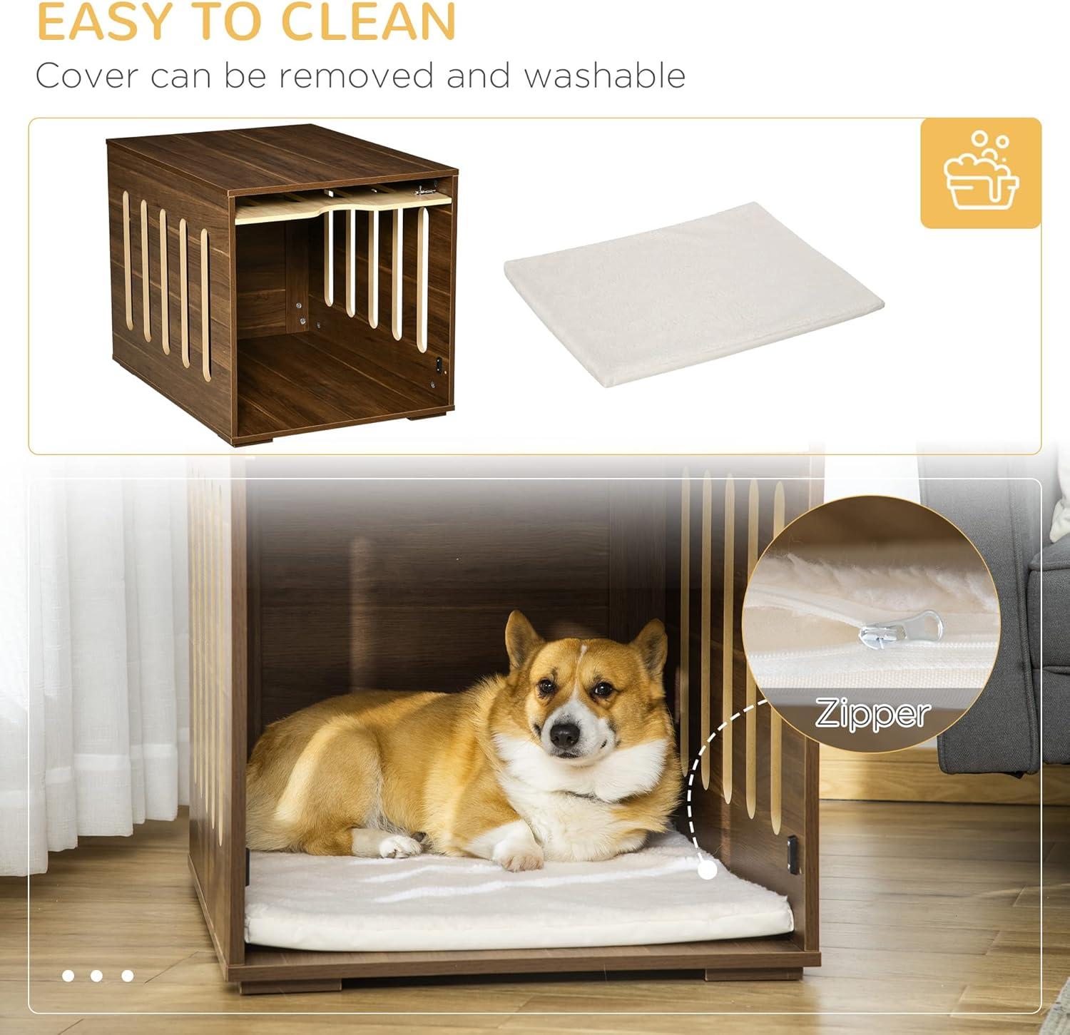 PawHut Furniture Style Dog Crate End Table with Removable Door Panel, Dog Crate Bed with Foam Cushion, Safety Lock, Indoor Use, for Small & Medium Dogs, Brown