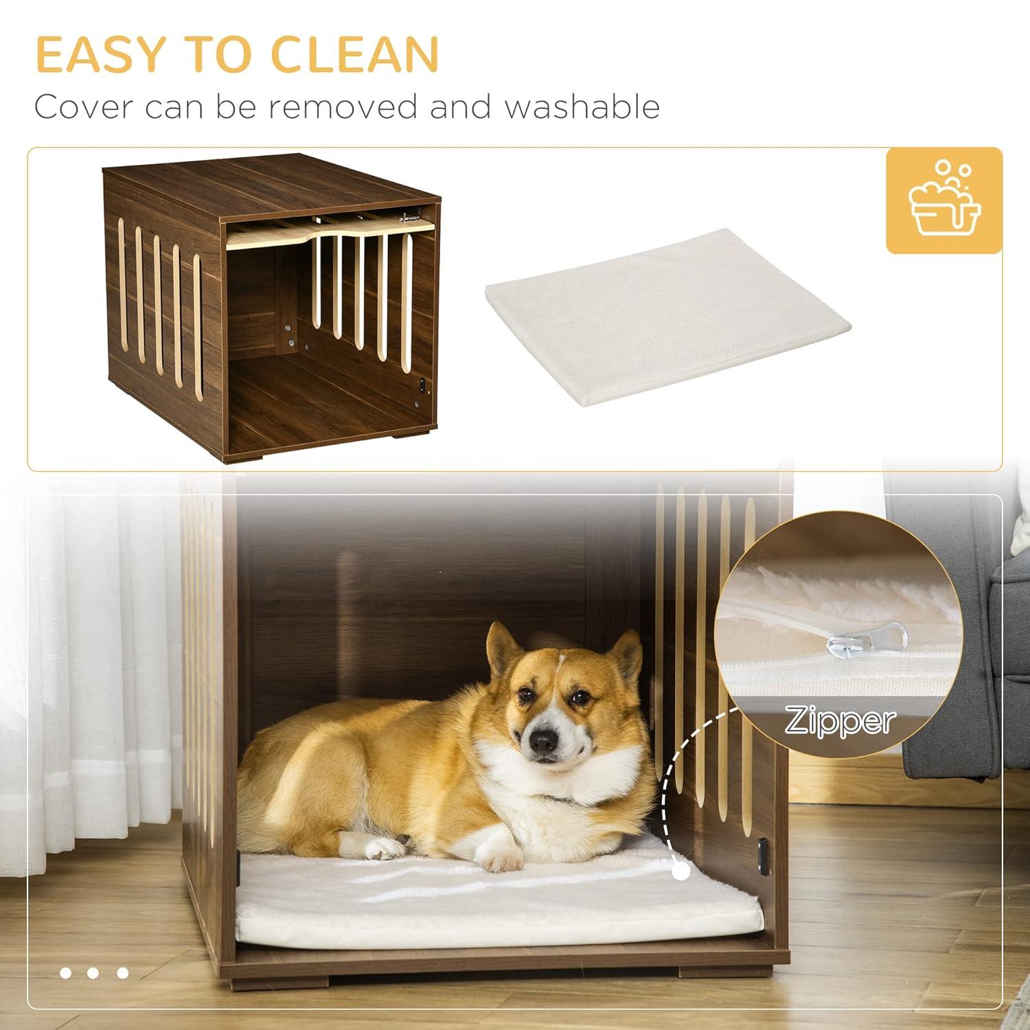 PawHut Furniture Style Dog Crate End Table with Removable Door Panel, Dog Crate Bed with Foam Cushion, Safety Lock, Indoor Use, for Small & Medium Dogs, Brown