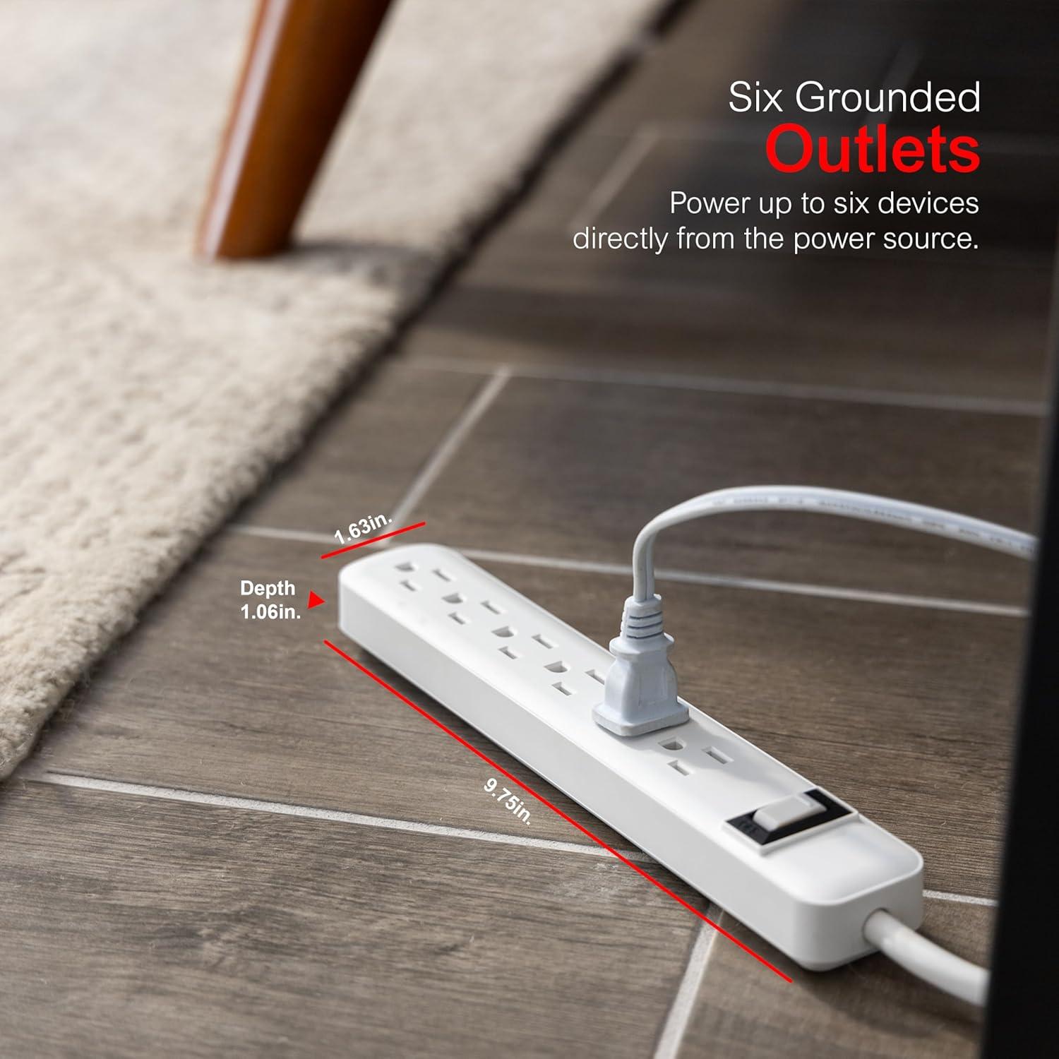 General Electric 6-Outlet Power Strip, 2Feet, White, 2 Pack – 14833