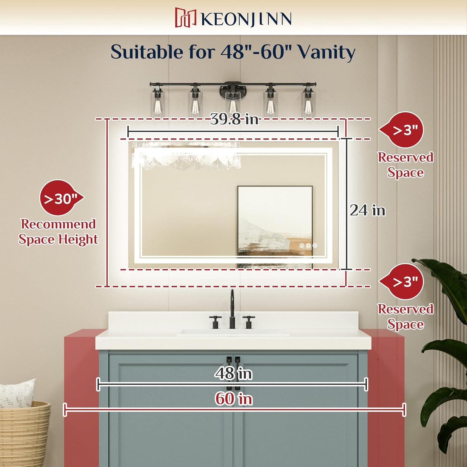 Ivy Bronx Keonjinn 40 X 24 In LED Bathroom Mirror With Lights, Adjustable 3 Color Lights, LED Vanity Mirror, Wall Mounted Anti-Fog Dimmable Mirror, UL Listed LED Driver, HD Tempered Glass(Horizontal/Vertical)