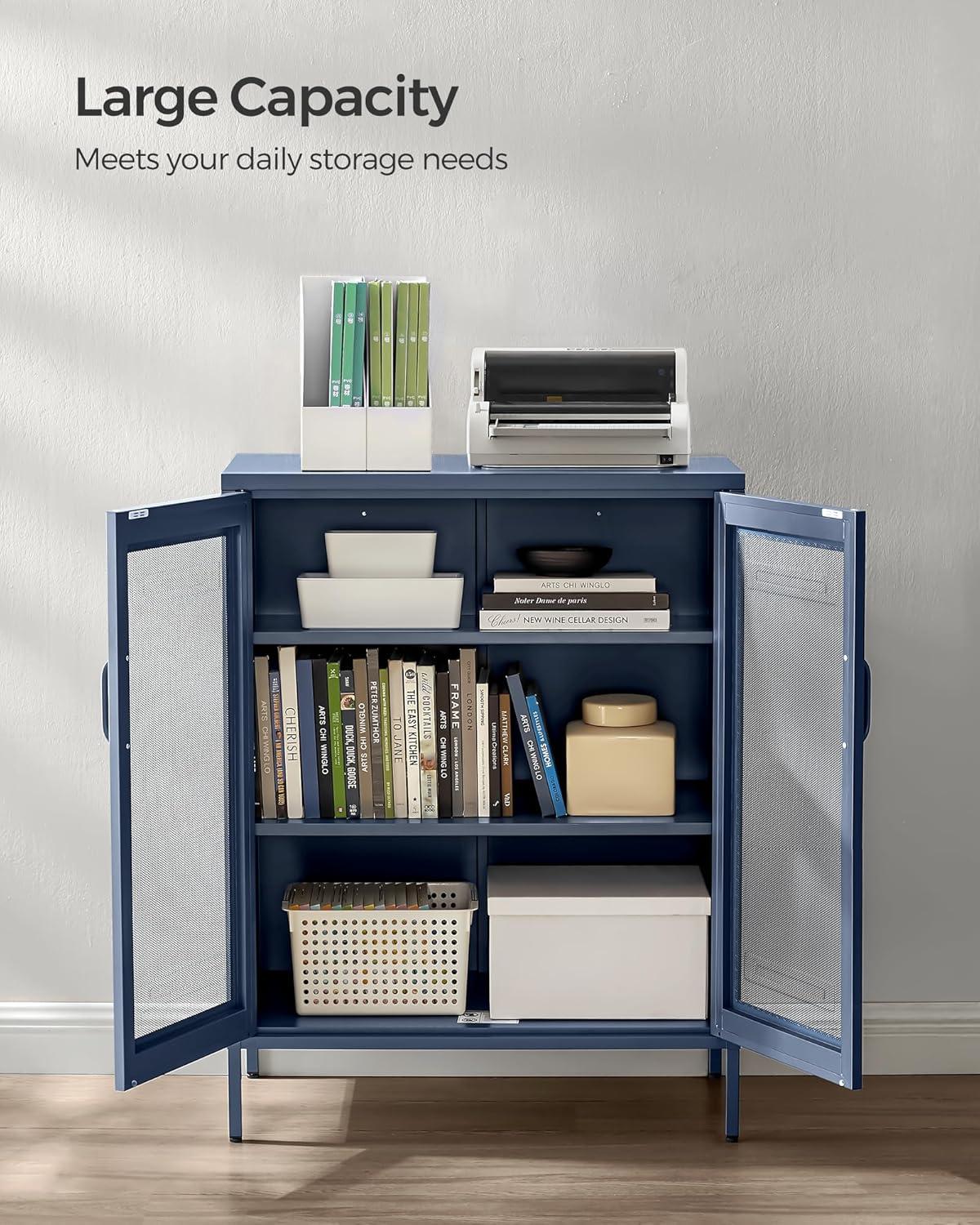 Metal Storage Cabinet with Mesh Doors, Steel Display Cabinets with Adjustable Shelves for Bathroom Home Office, Midnight Blue UOMC002Q03