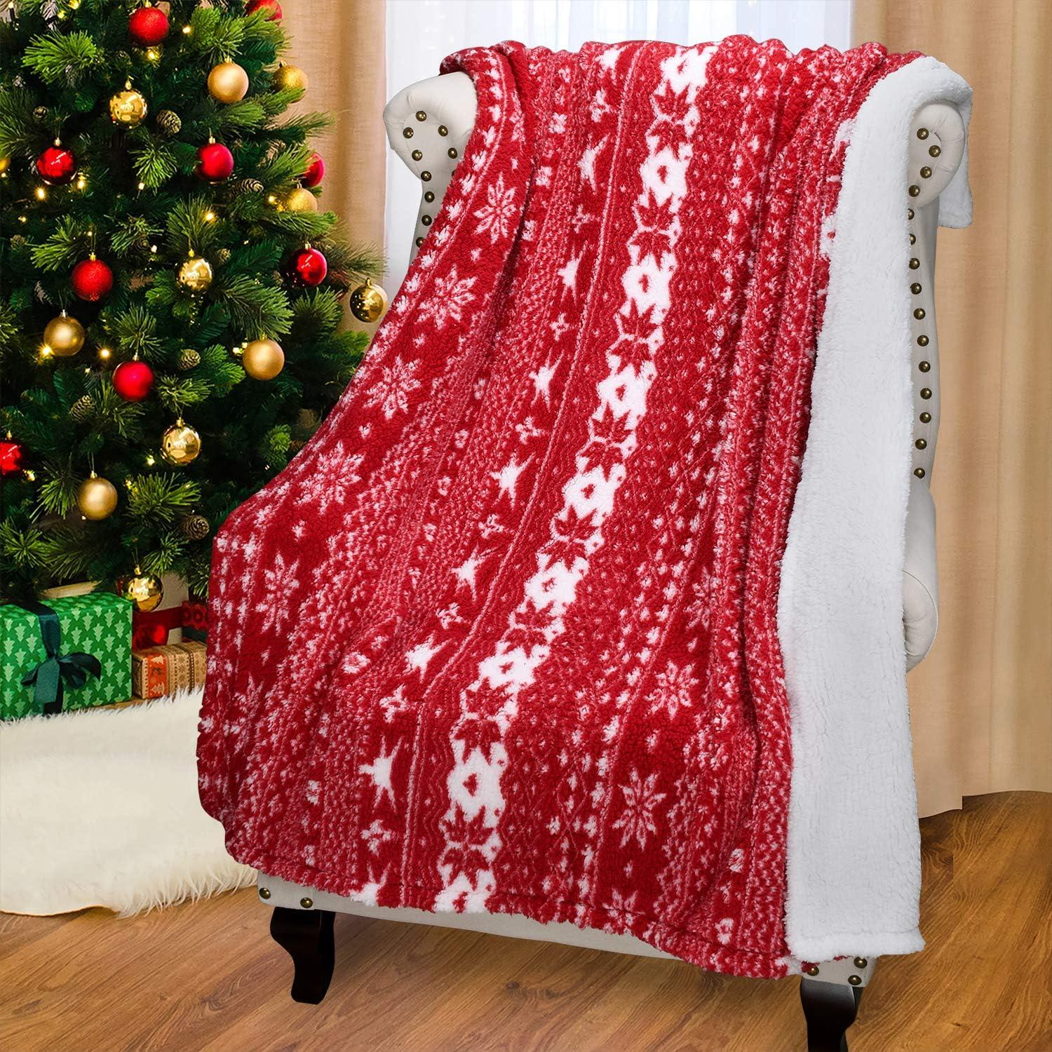 Catalonia Sherpa Throw Blanket, Super Soft Warm Fuzzy Comfy Snowflake Blankets, Reversible Fluffy Throws, Holiday Theme Blanket 50X60 inches