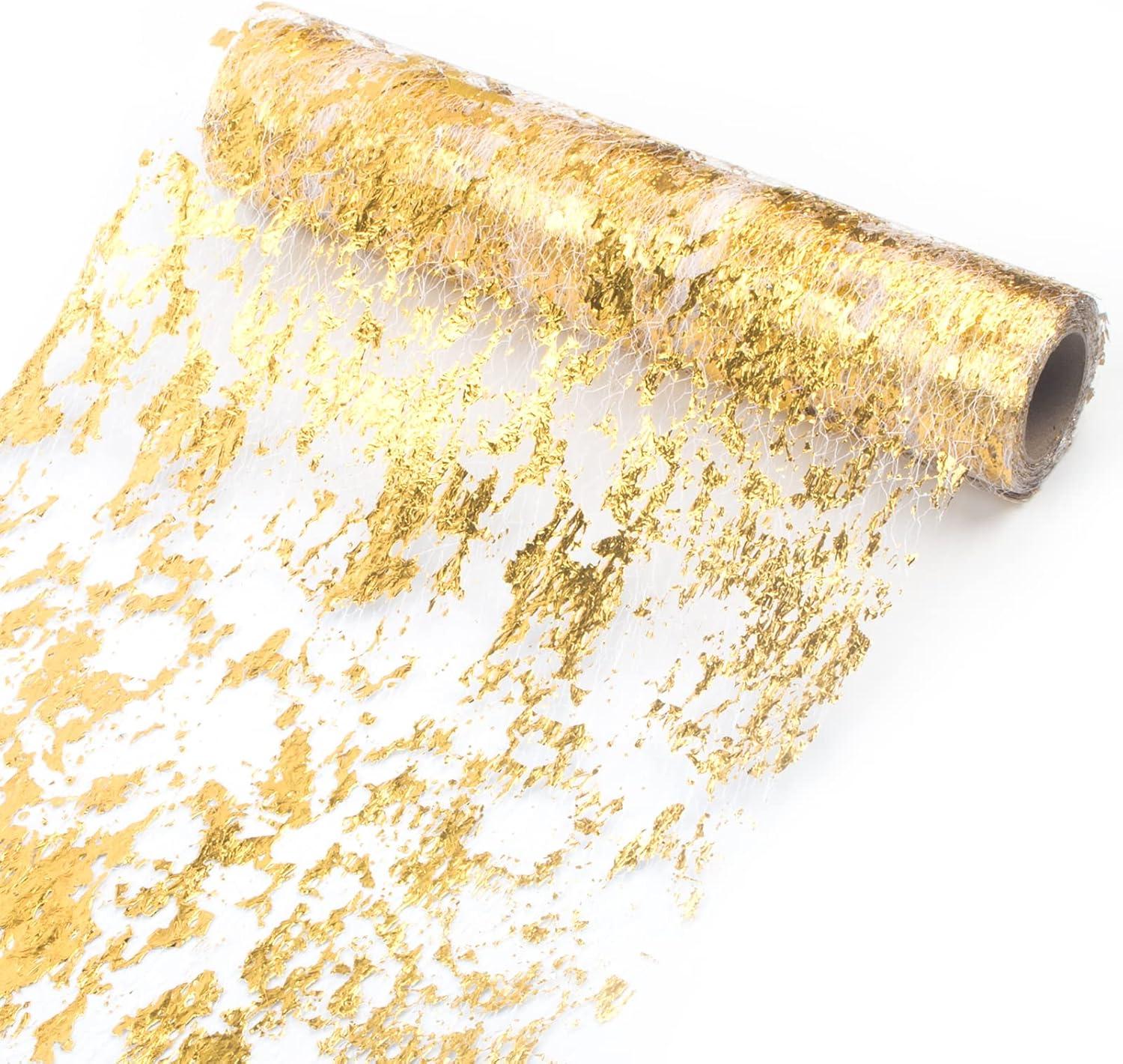 Glitter Metallic Gold Foil Mesh Table Runner - 11 inch x 32 Feet | Elegant Table Decor | Durable Polyester Fiber | Easy to Cut | Enhance Home Decoration