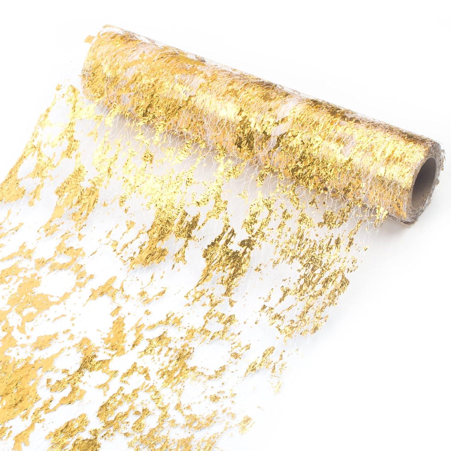 Glitter Metallic Gold Foil Mesh Table Runner - 11 inch x 32 Feet | Elegant Table Decor | Durable Polyester Fiber | Easy to Cut | Enhance Home Decoration