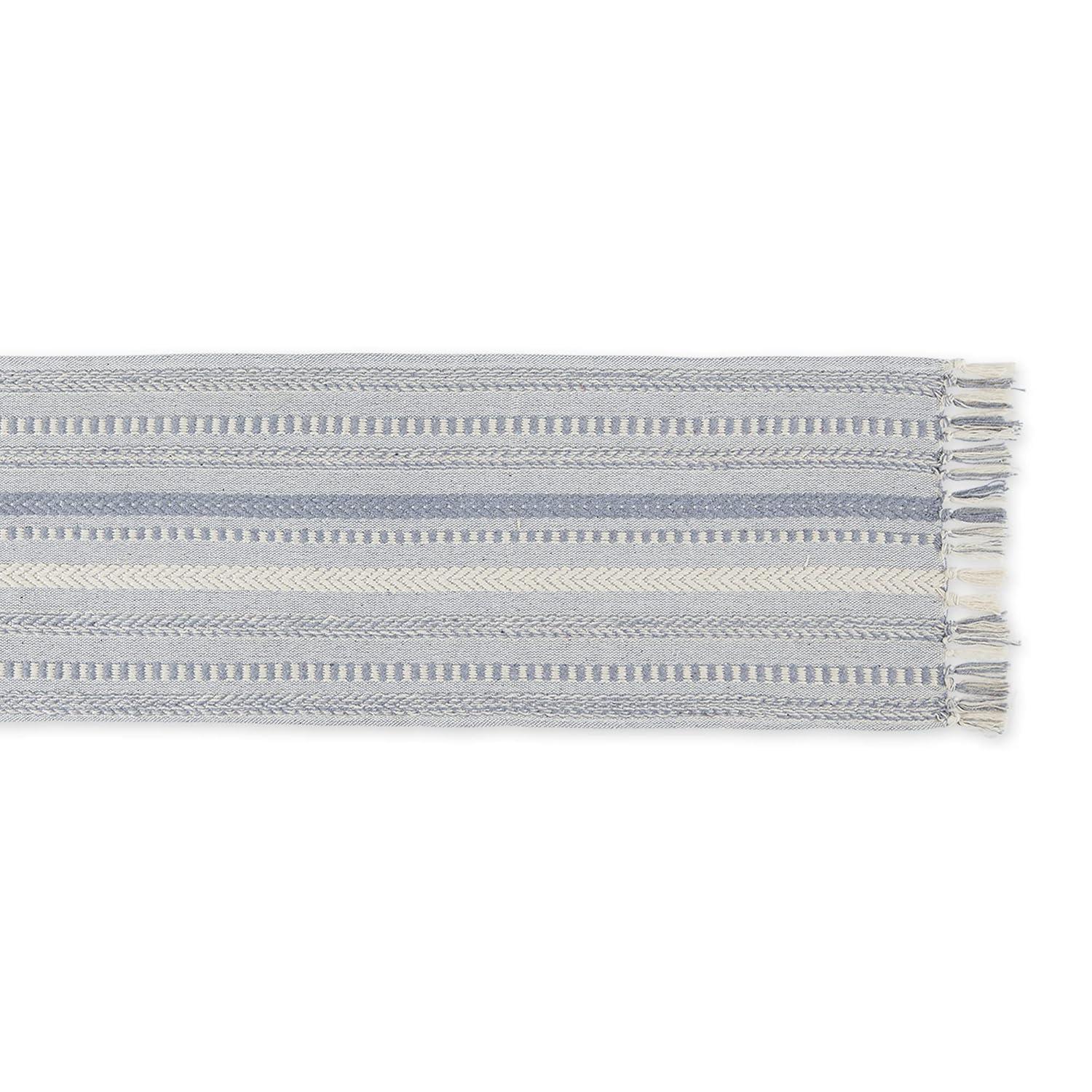 Design Imports  Braided Stripe Jacquard Fringe Table Runner, 15X72", Cool Gray