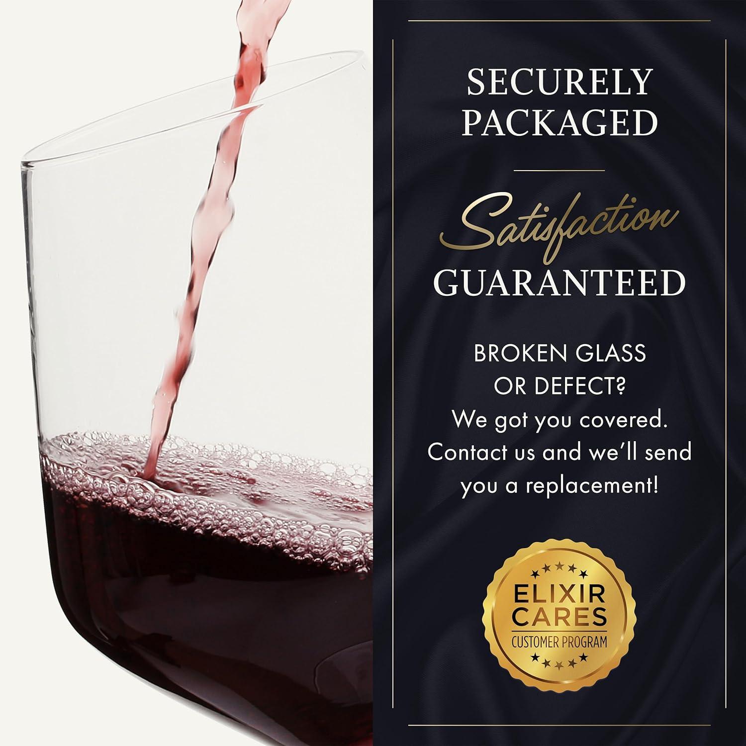Elixir Glassware Red Wine Glasses - Set of 4 Hand Blown Large Wine Glasses - Long Stem Wine Glasses, Premium Crystal - 22oz, Clear