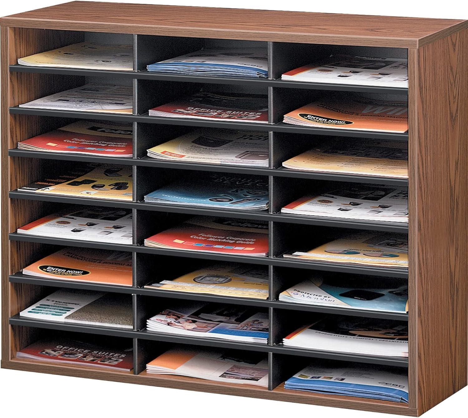 Medium Oak 24-Compartment Particleboard Literature Organizer