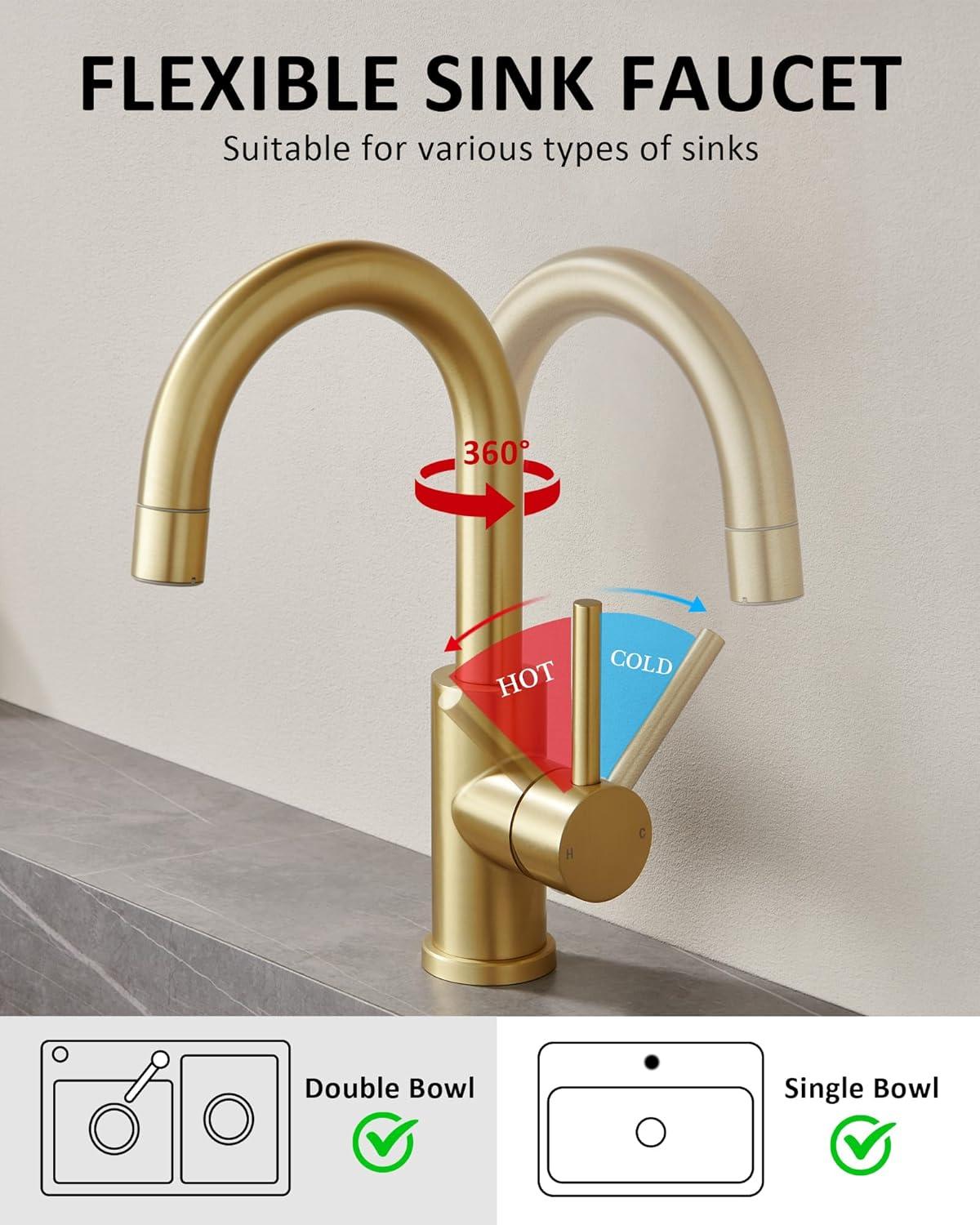 Brushed Gold Stainless Steel Single Handle Bathroom Faucet