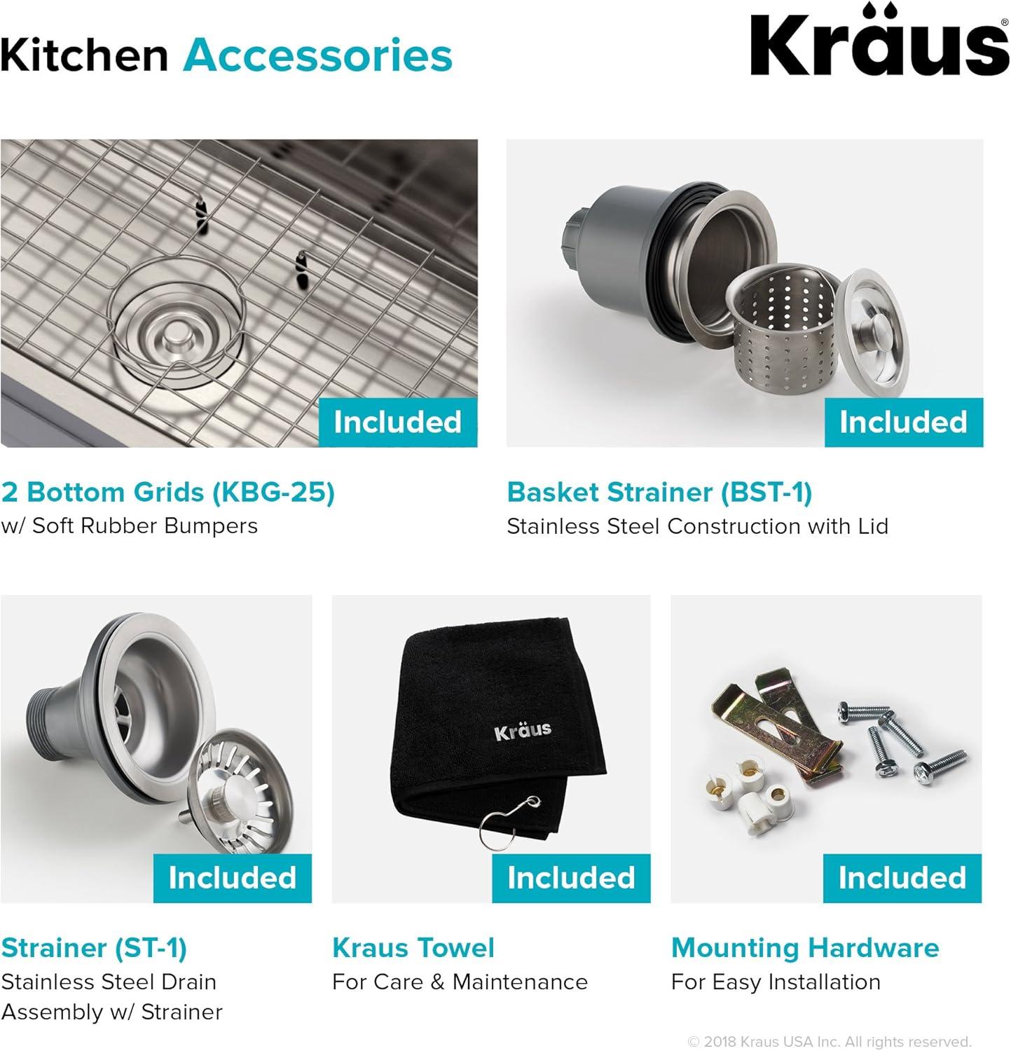 KRAUS Premier 32-inch L 16 Gauge Undermount 60/40 Double Bowl Stainless Steel Kitchen Sink