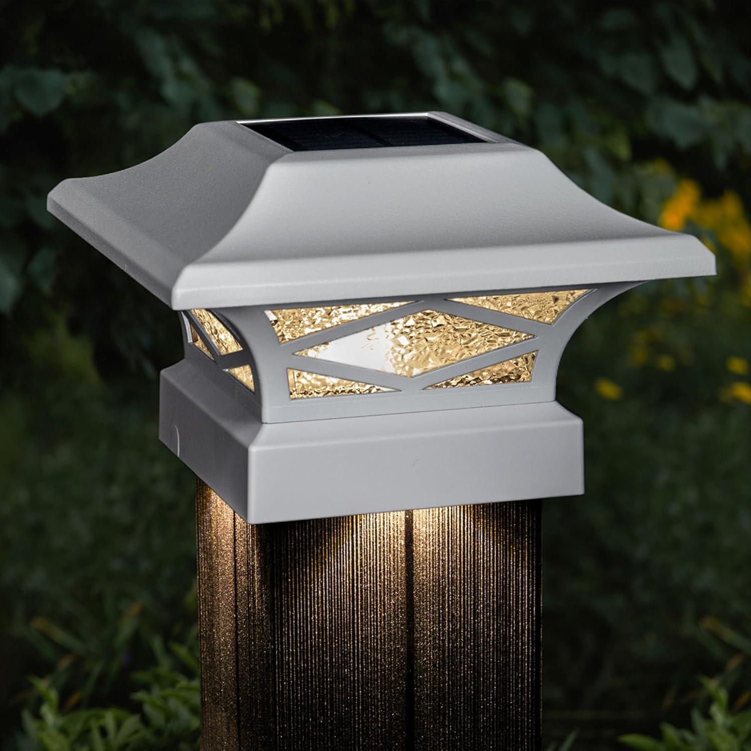 Black Aluminum LED Solar Post Cap with Pebbled Glass