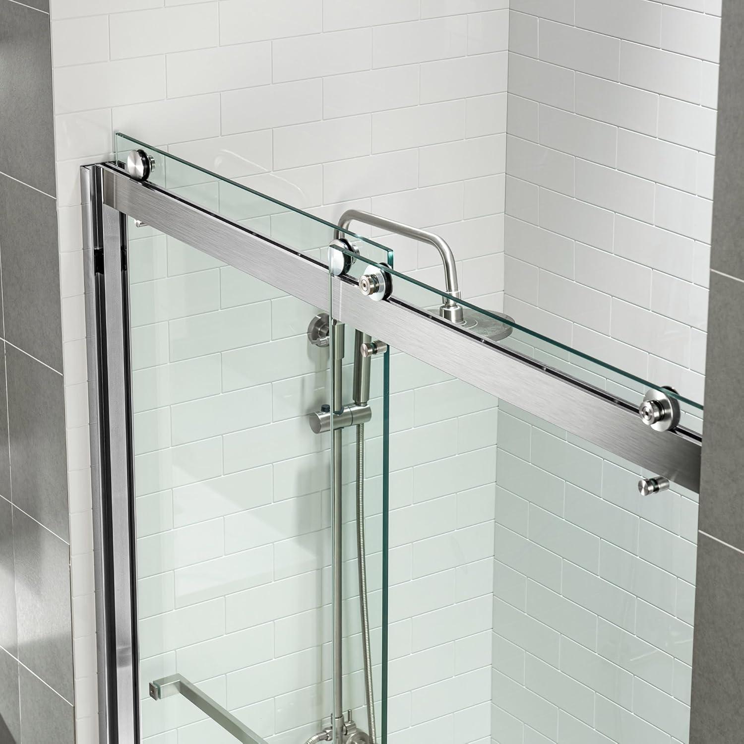 WoodBridge 56-60x76" Double Sliding Shower Door with 3/8" Thickened Upgrade Tempered Glass | Stainless Steel Hardware | Safe, Explosion-Resistant, Clear & Stylish, Sturdy & Durable  SDD6076-B