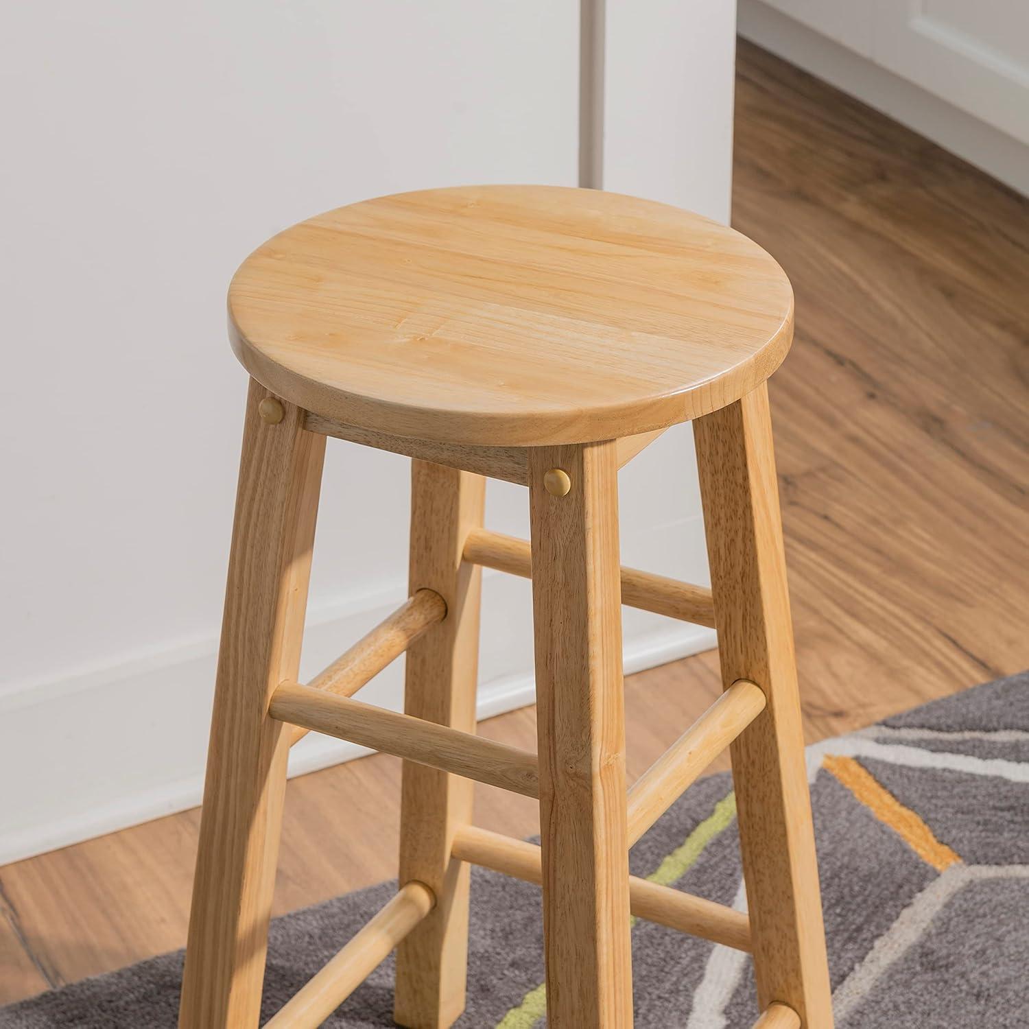 Linon Sims Classic 24" Backless Round Counter Stool in Natural Brown Rubberwood