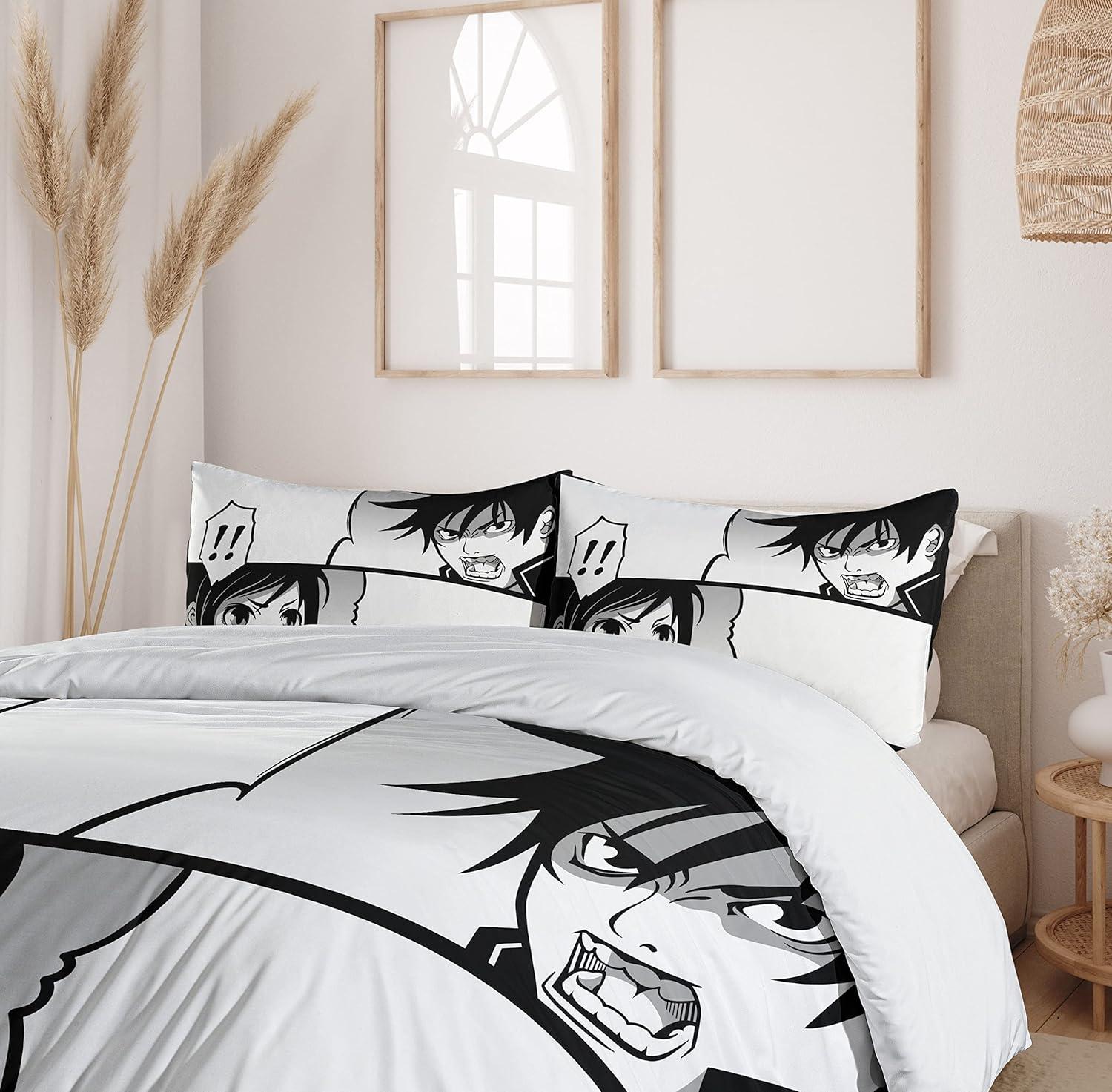 Queen Black and White Anime Duvet Cover Set