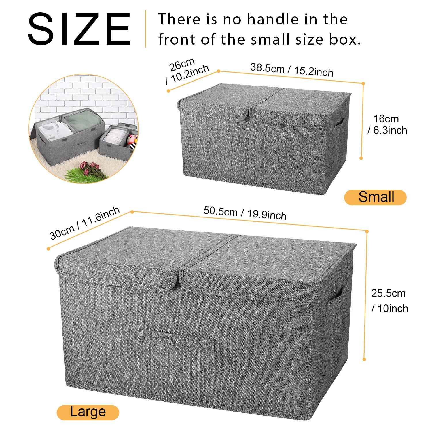 2 Pack Storage Boxes with Lids and Handles, Collapsible Linen Storage Bins Organizer Containers Baskets Cube with Removable Divider for Home Bedroom Closet Office (Cream, Large)