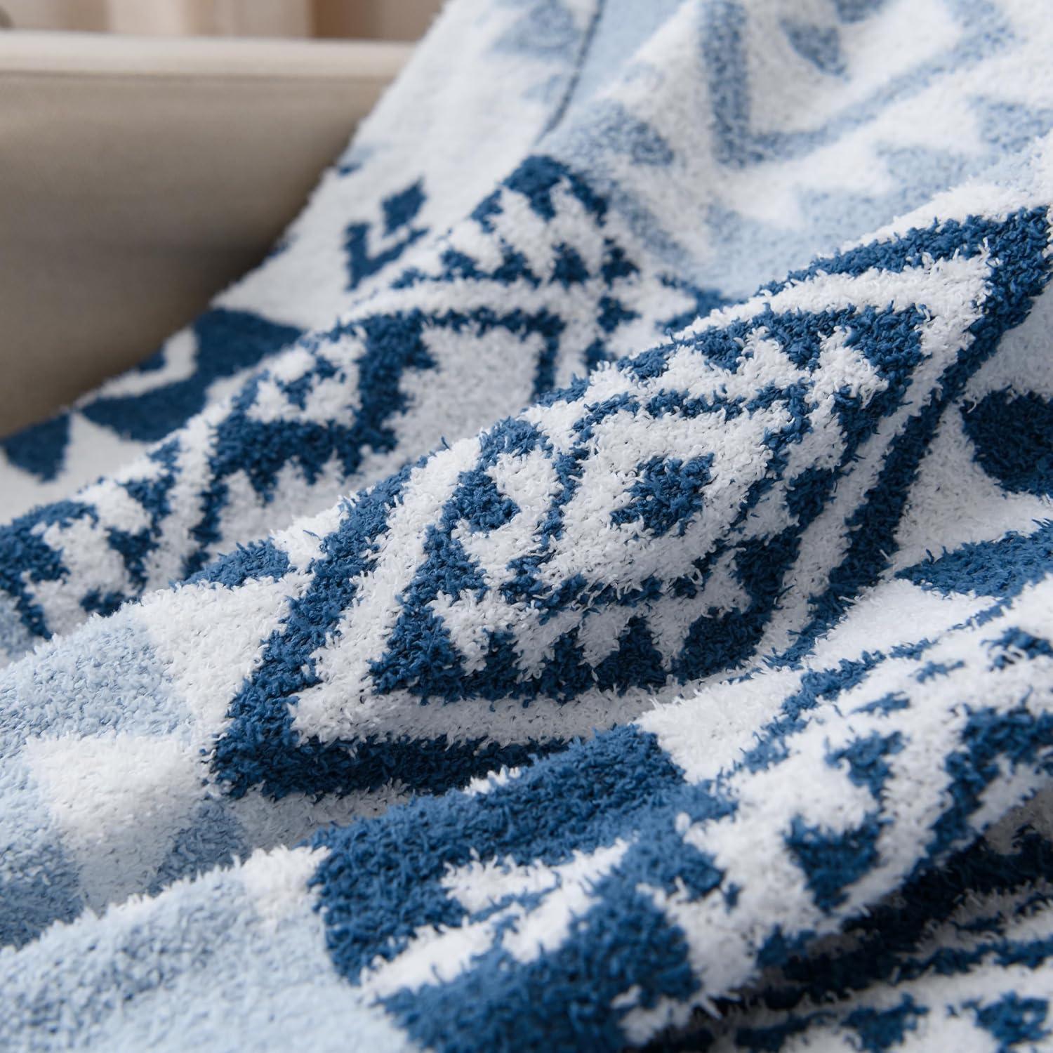 Super Soft Feather Knit Jacquard All Season Throw Blanket for Couch Bed Sofa, 50x60 inches, Cleo Aztec