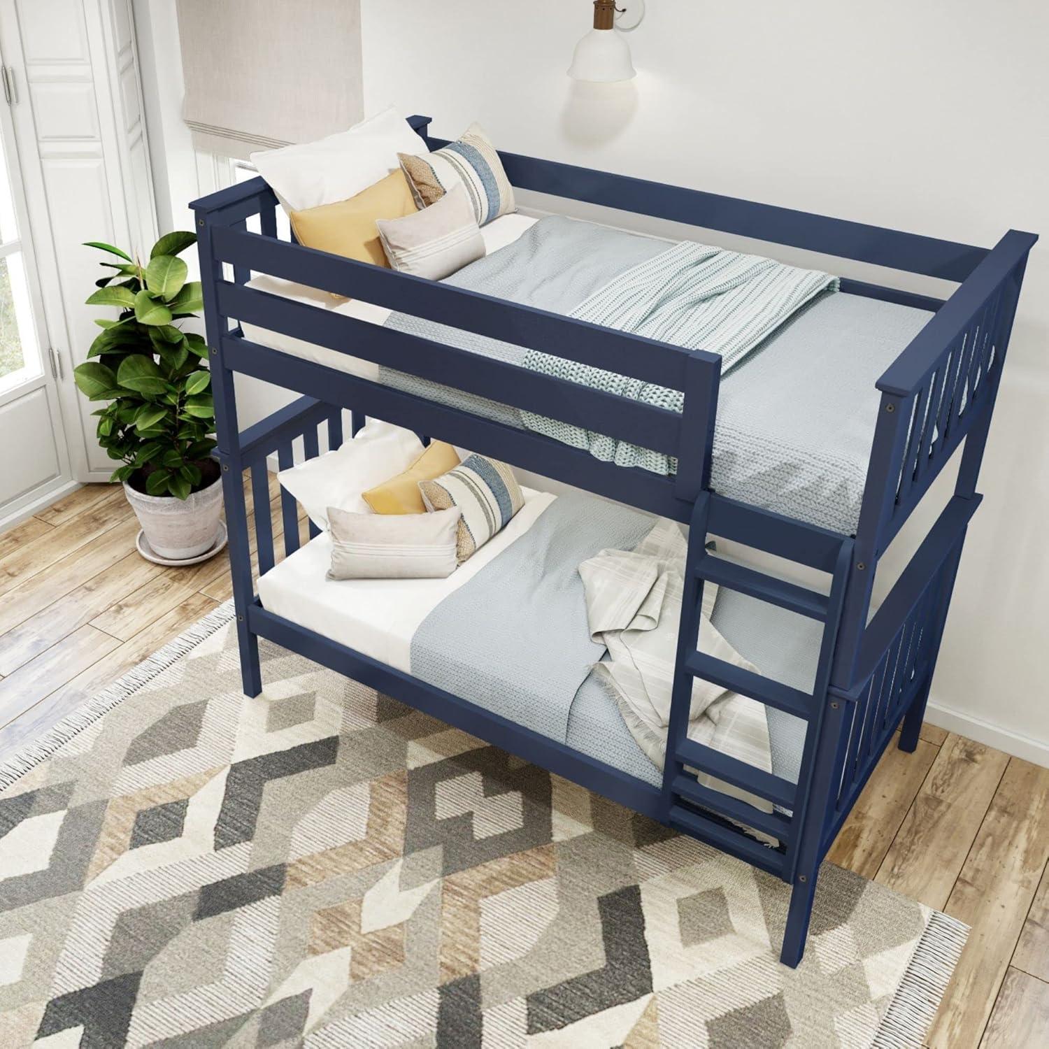 Plank+Beam Solid Wood Twin over Twin Bunk Bed with Ladder for Adults, No Box Spring Needed