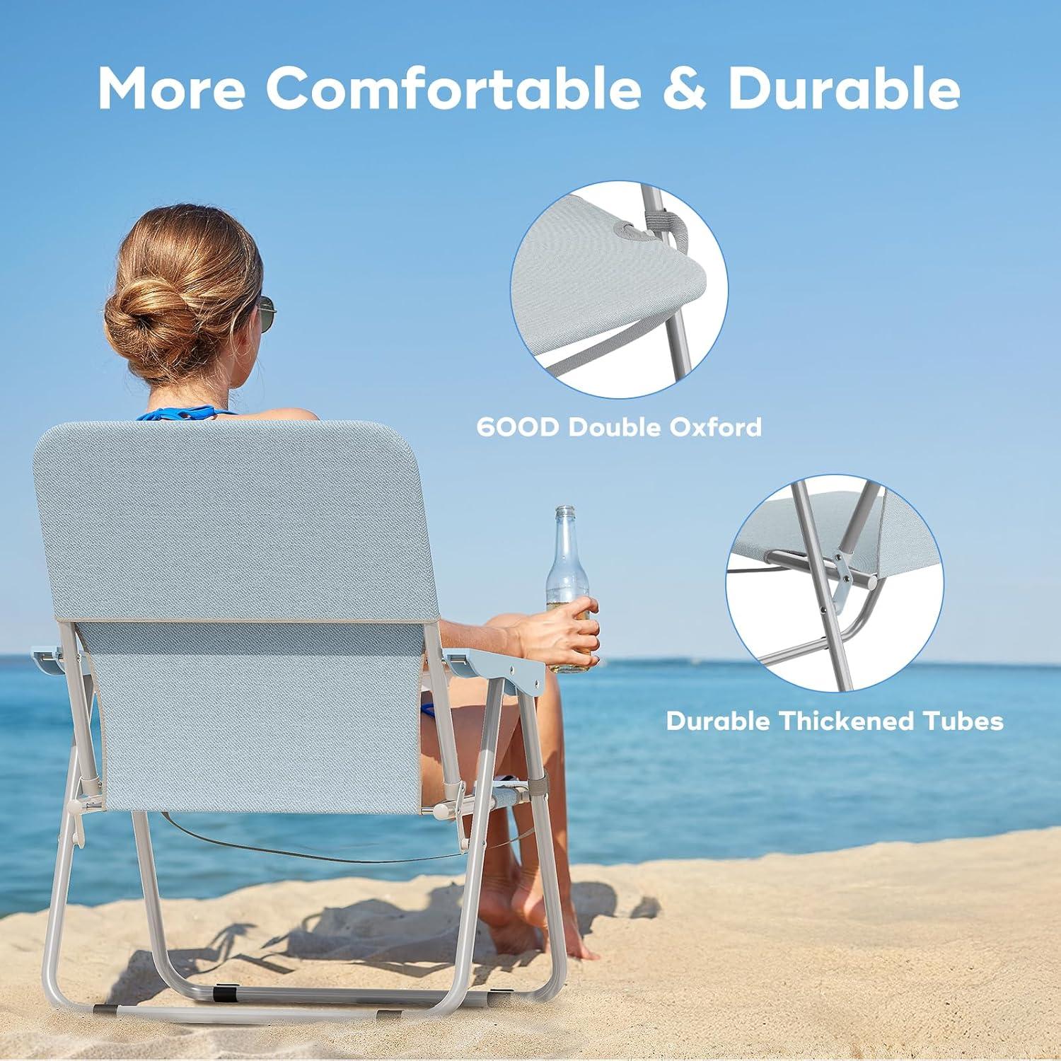 YSSOA Folding Beach Adults, Portable Heavy-Duty Chairs Made of High Strength 600D Oxford Fabric and Steel Frame for Outdoors, Camping, Picnic, BBQ, 1-Pack, Grey