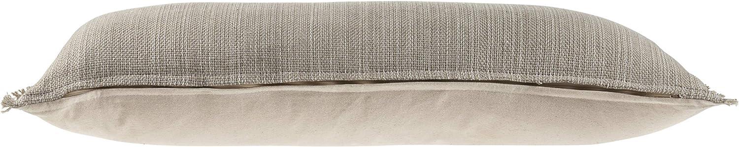 Modern Neutral Tan Woven Lumbar Throw Pillow with Textured Fringe