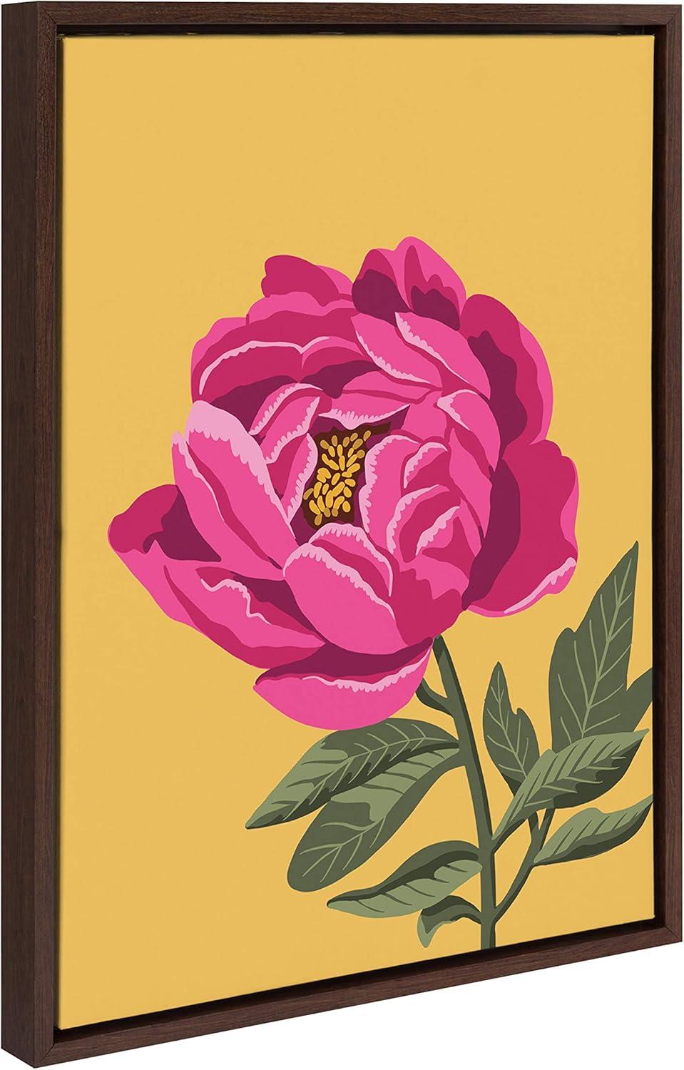 18" x 24" Sylvie Bright Peony by Maria Filar Framed Wall Canvas Brown - Kate & Laurel All Things Decor: Modern Botanical Digital Art