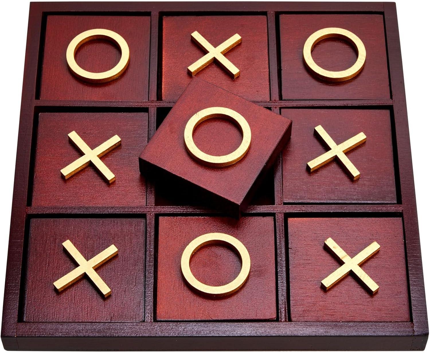 Juvale 10 Pieces Wooden Tic Tac Toe Board Game for Adults, Coffee Table Decor, 9.5 x 9.5 in