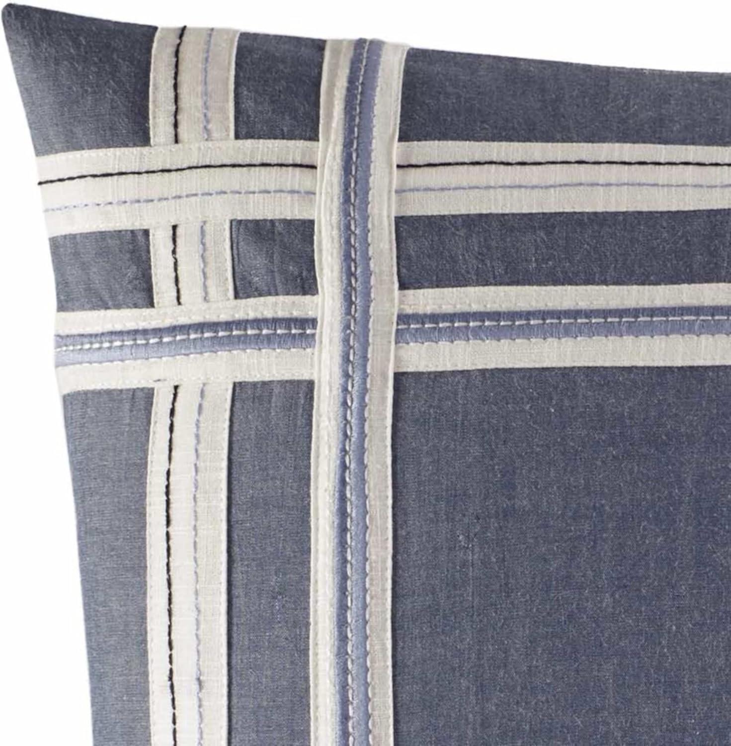 Navy Embroidered Cotton Square Accent Pillow