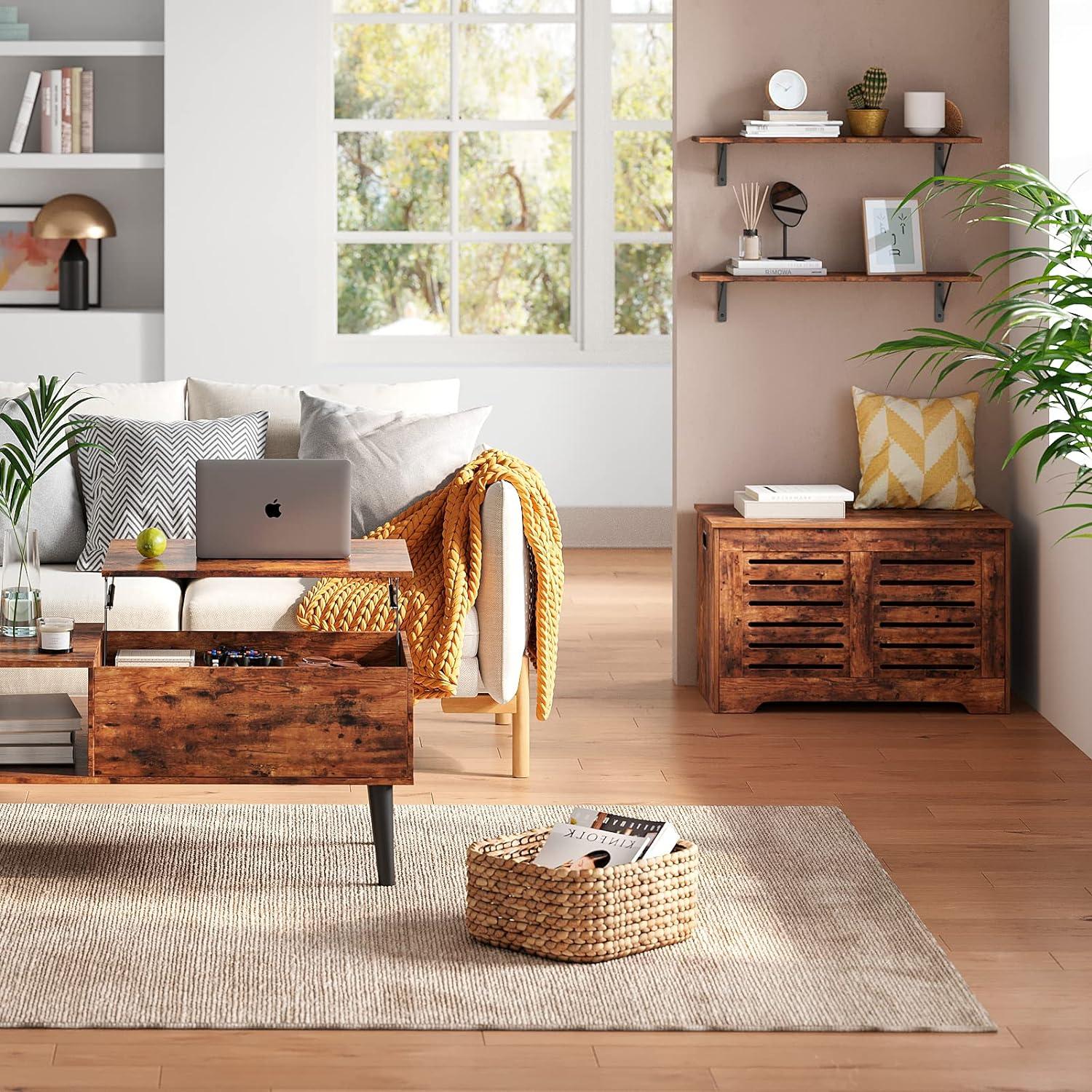 Rustic Brown Wooden Flip-Top Storage Chest with Safety Hinges