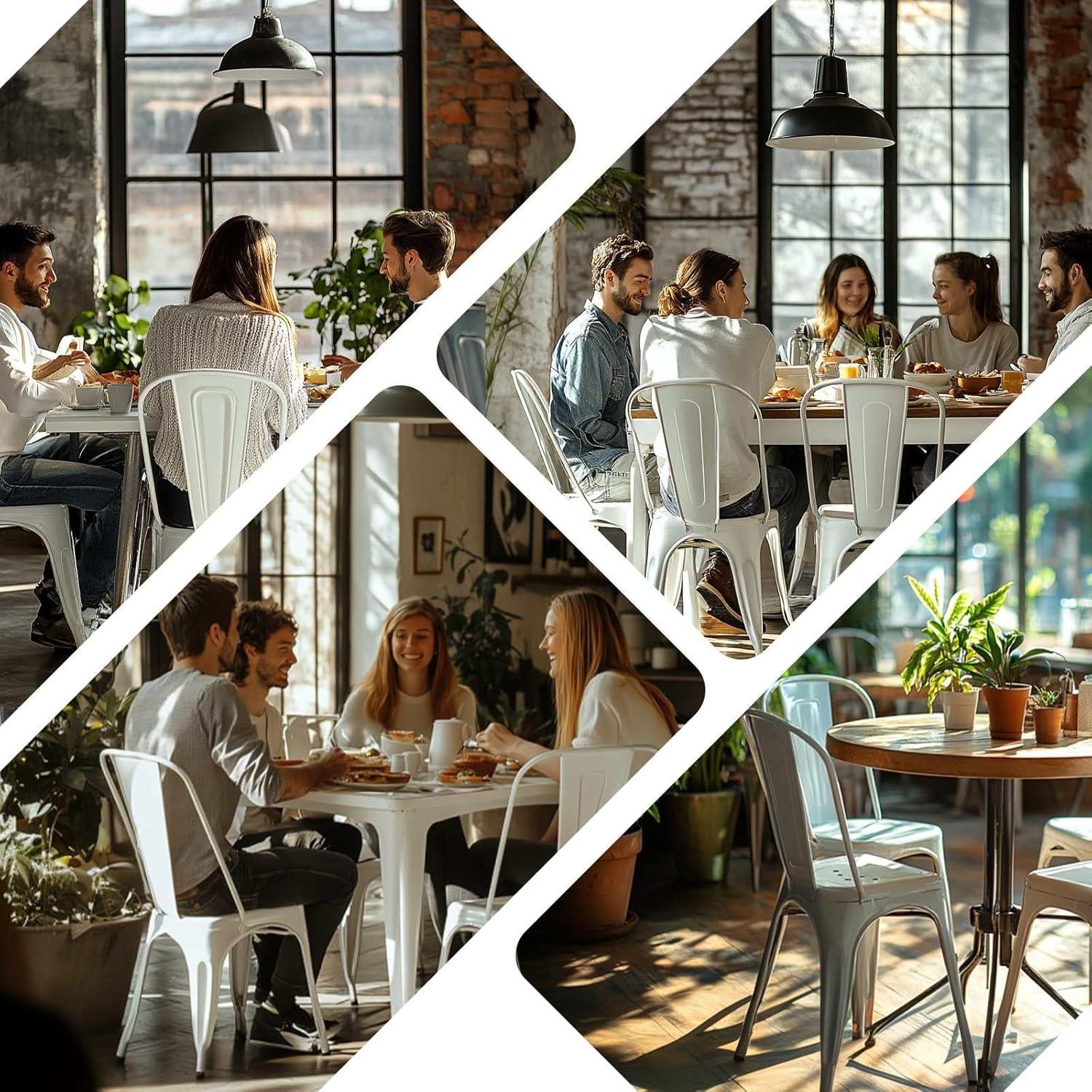 SOLEGGIATA Juego de 2 Sillas de Comedor de Metal Hierro Apilable Exterior/vintage/cocina Restaurante Mate Medianoche Negro