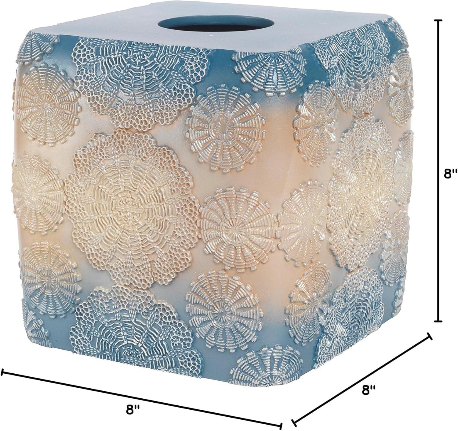 Teal and Beige Resin Square Tissue Box Cover