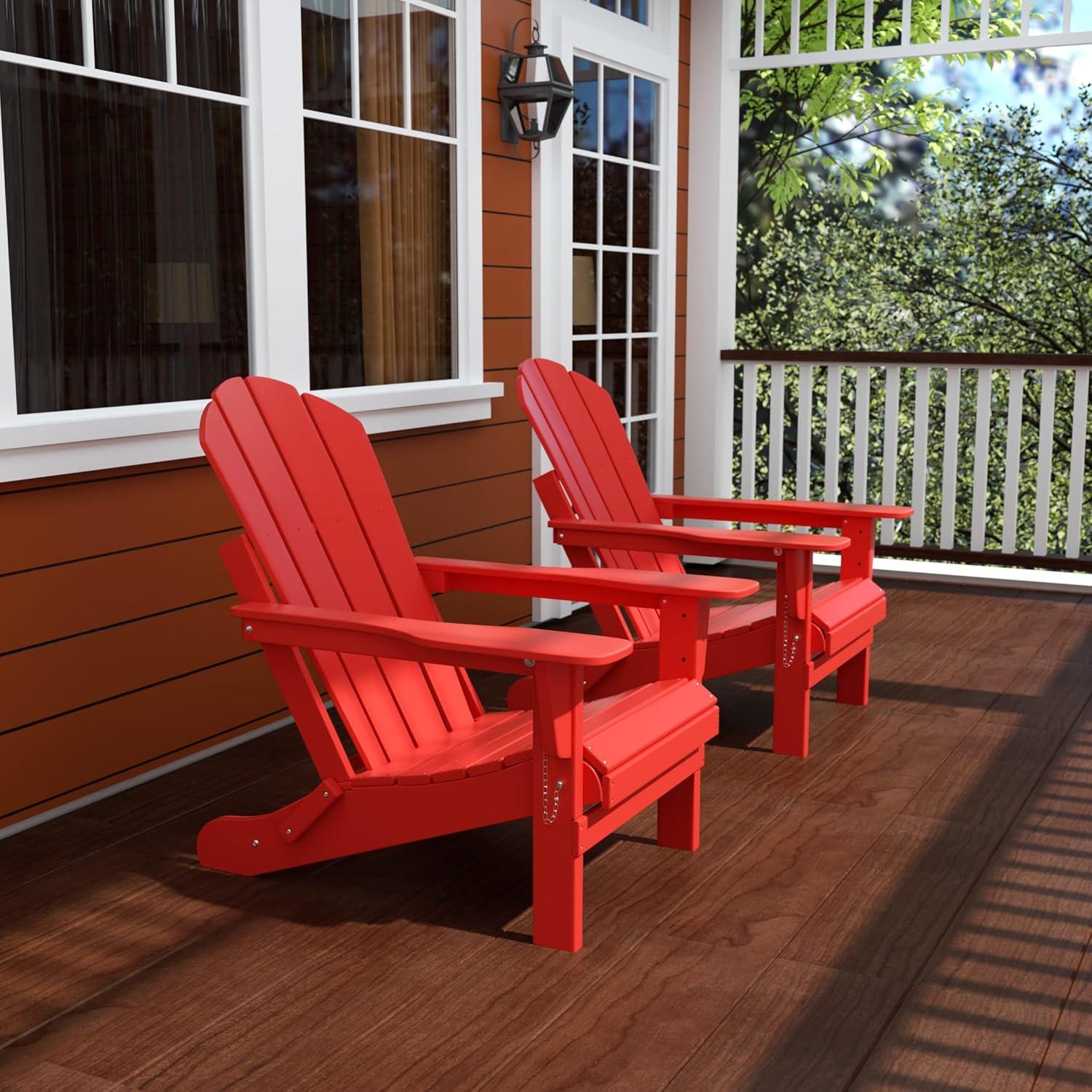 Braxton Outdoor Folding Plastic Adirondack Chair (Set of 2), Red