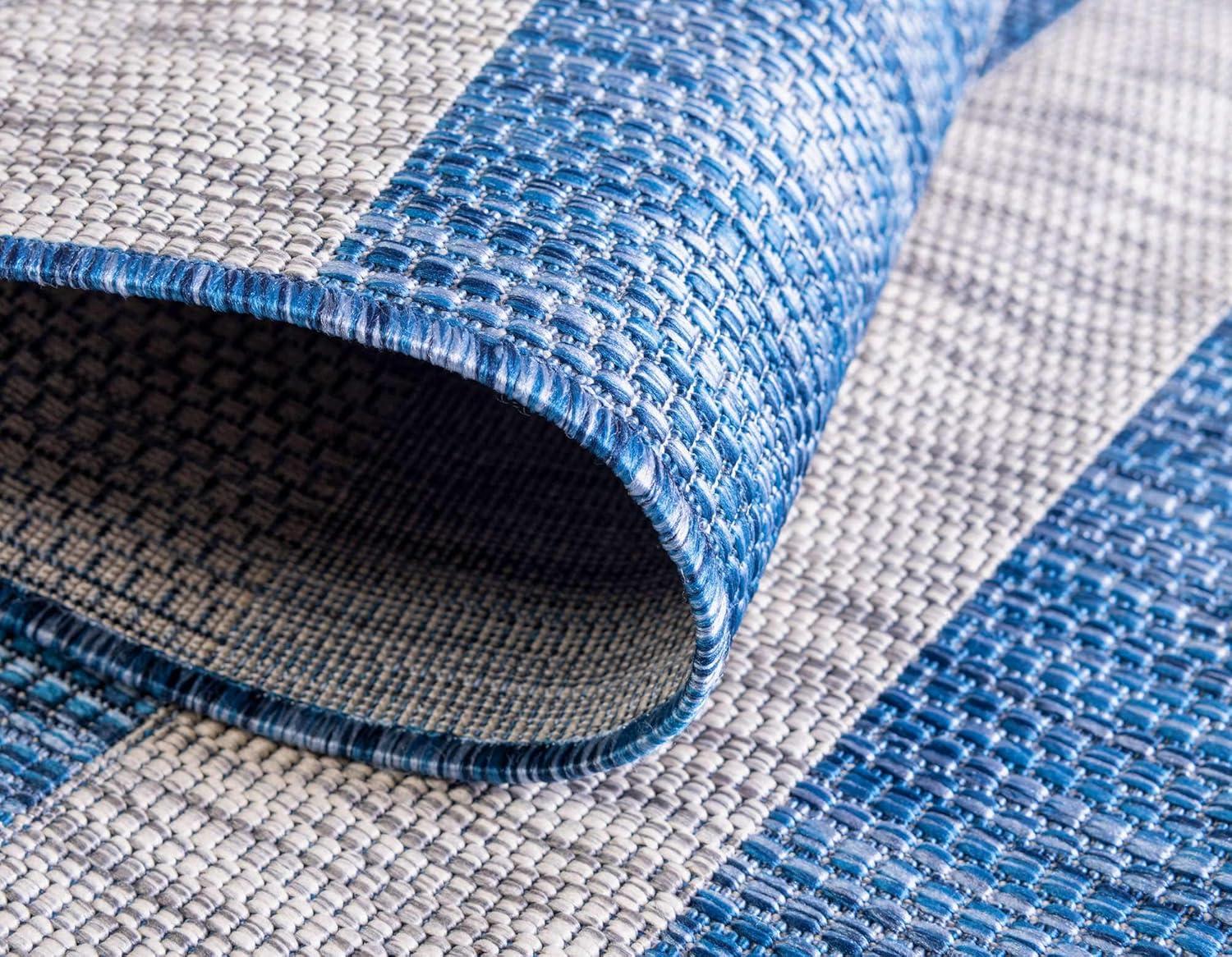Unique Loom 6' 1 x 9' 0 Rectangle Indoor/Outdoor Striped Blue Area Rug