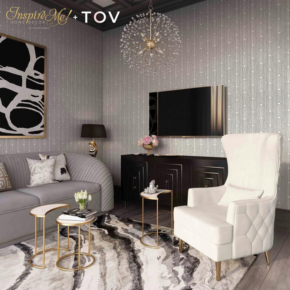 TOV Furniture Alina 19.7" Tall Tufted Back Velvet Accent Chair in Cream
