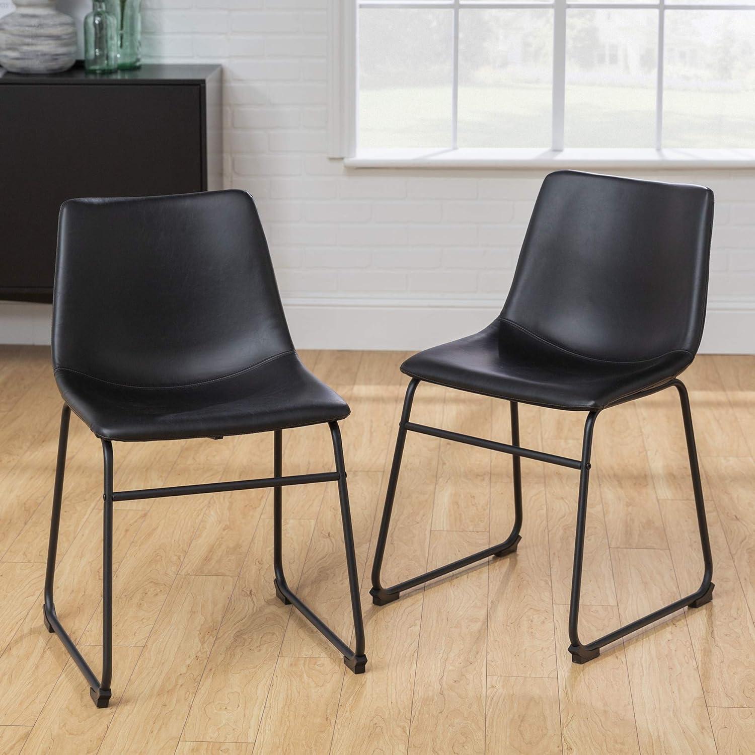 Sleek Black Faux Leather and Metal Space-Saving Dining Chair Set