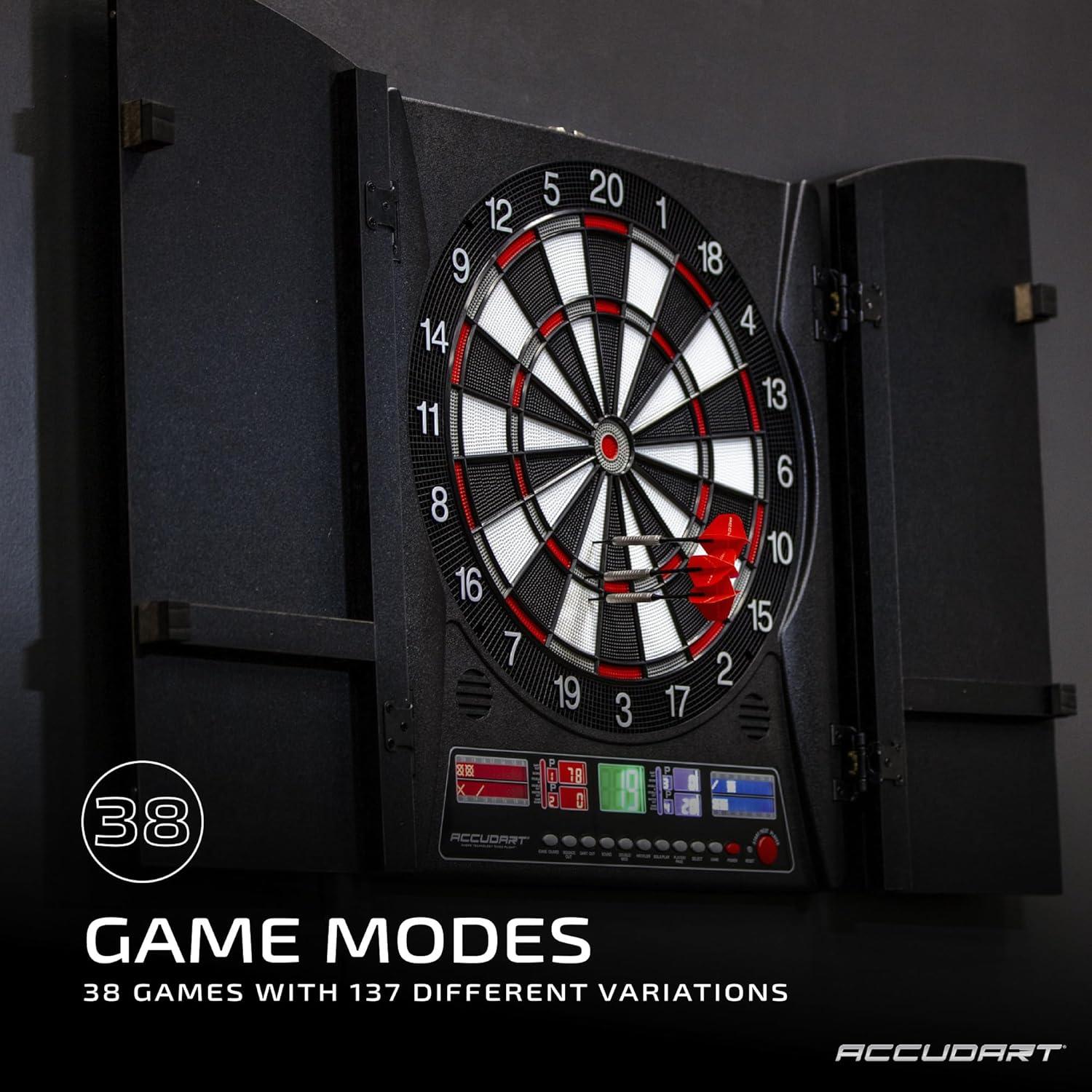 Apollo Black Woodgrain Electronic Dartboard Cabinet with Doors