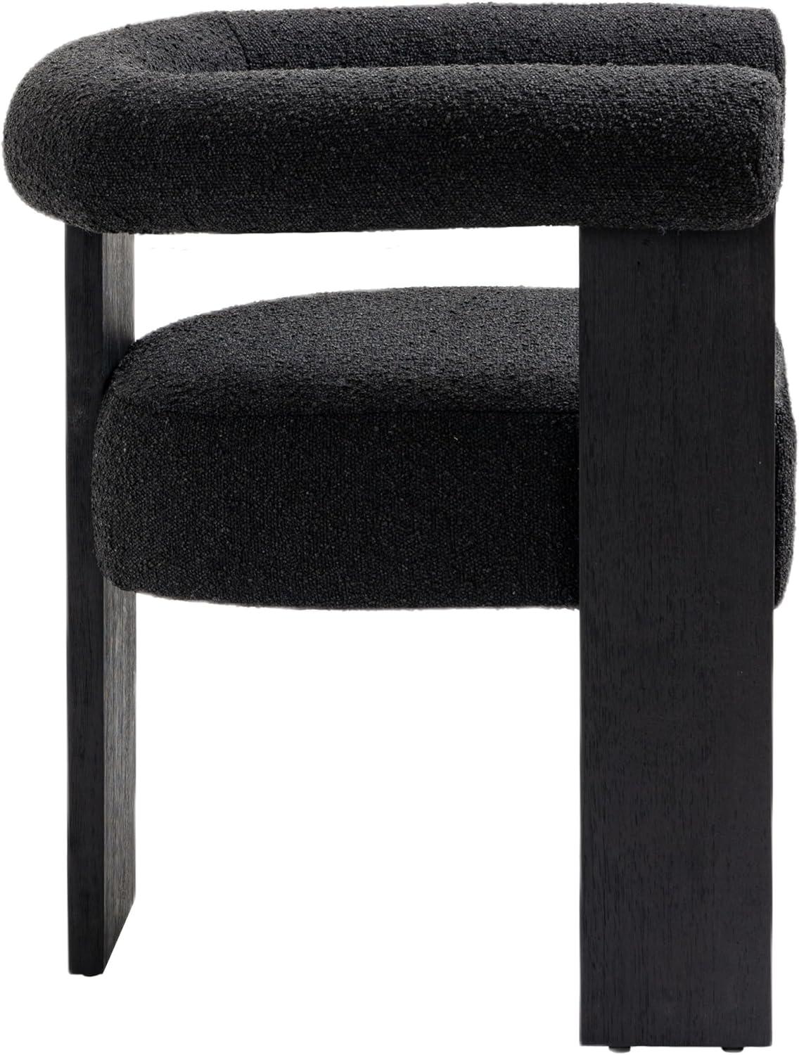 Black Boucle Fabric Mid-Century Modern Arm Chair with Wood Frame