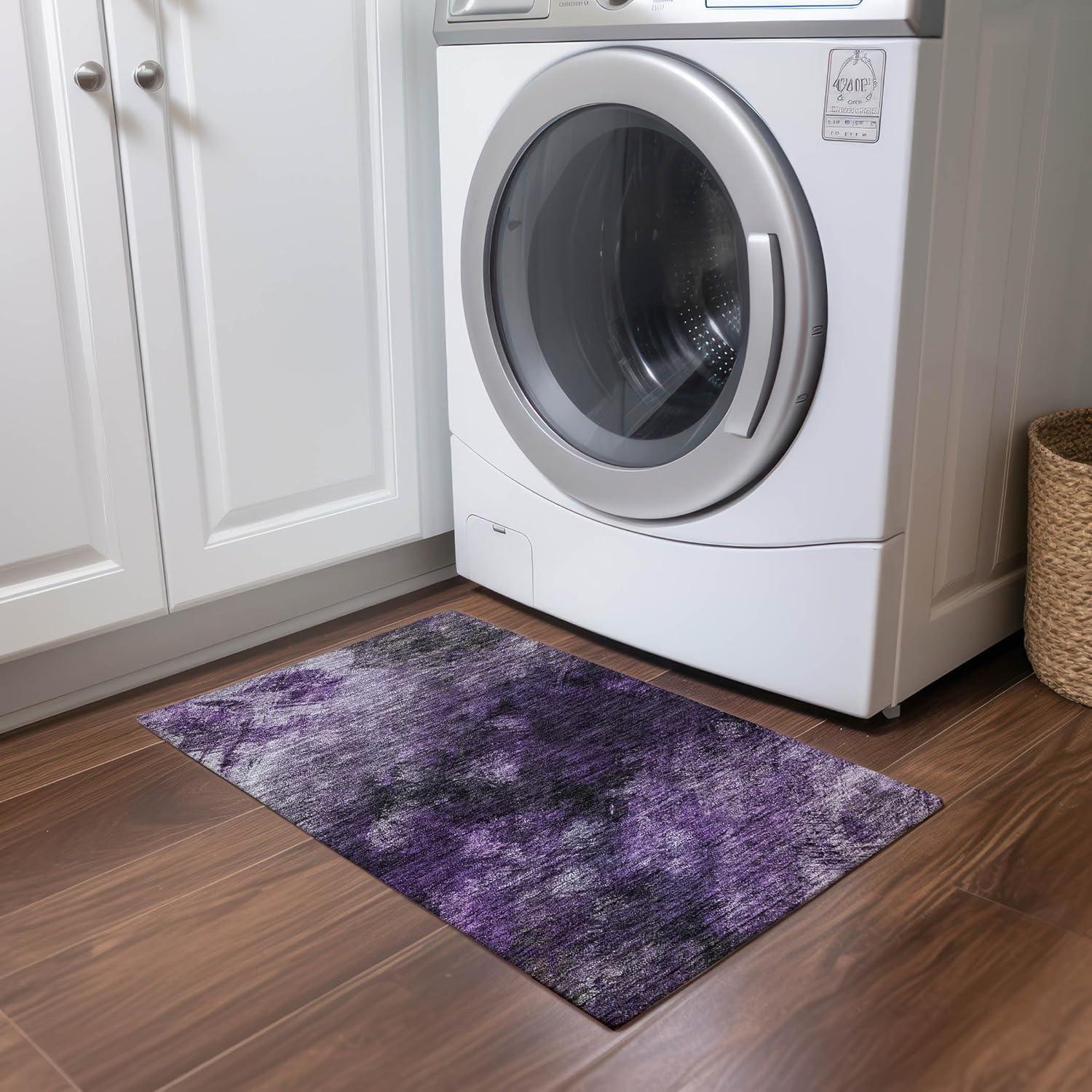 Purple Rectangular Machine-Washable Synthetic Area Rug