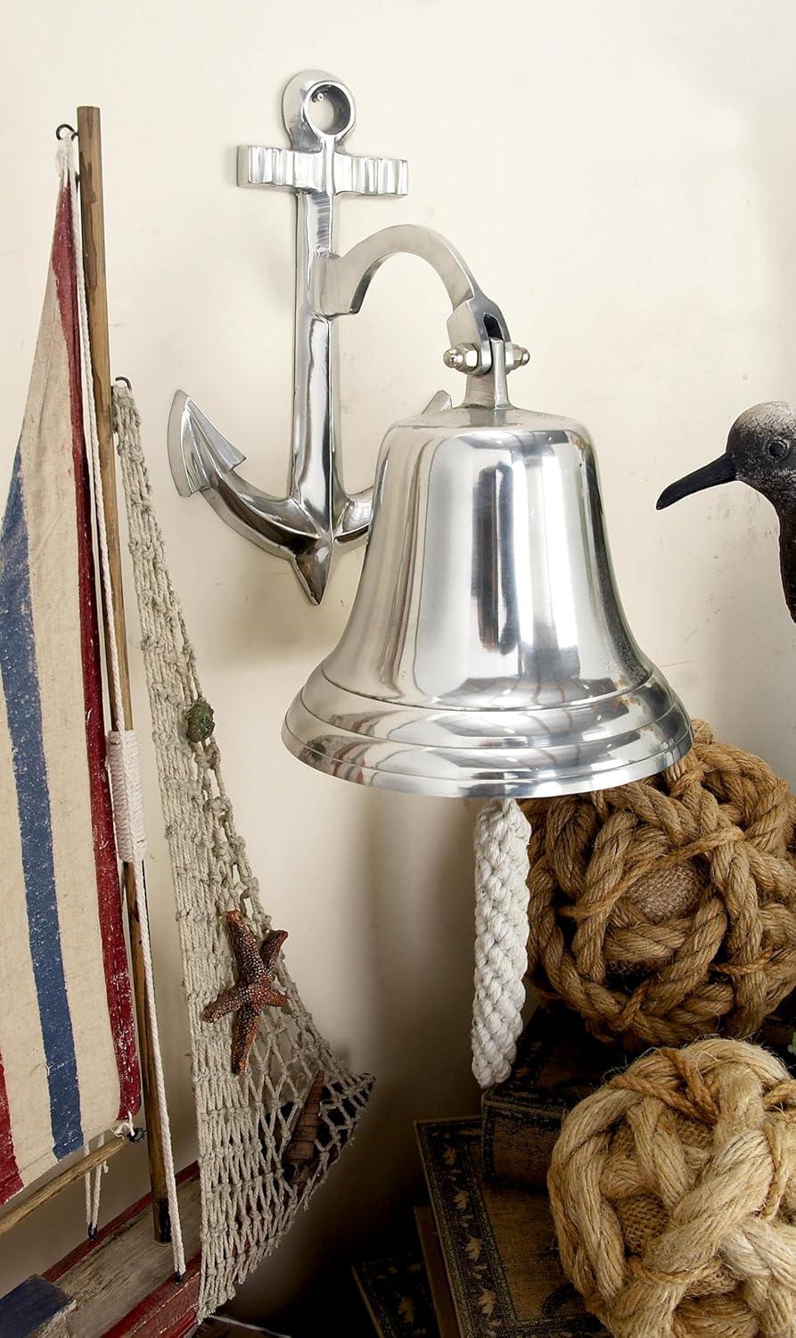 DecMode Silver Aluminum Metal Bell Wall Decor with Anchor Backing