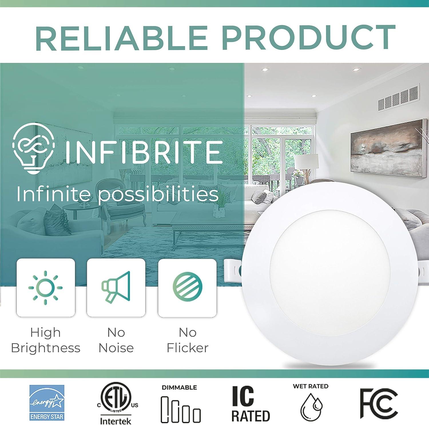 Infibrite Ultra-Thin 6" LED Recessed Ceiling Light, 5CCT, Wet Rated