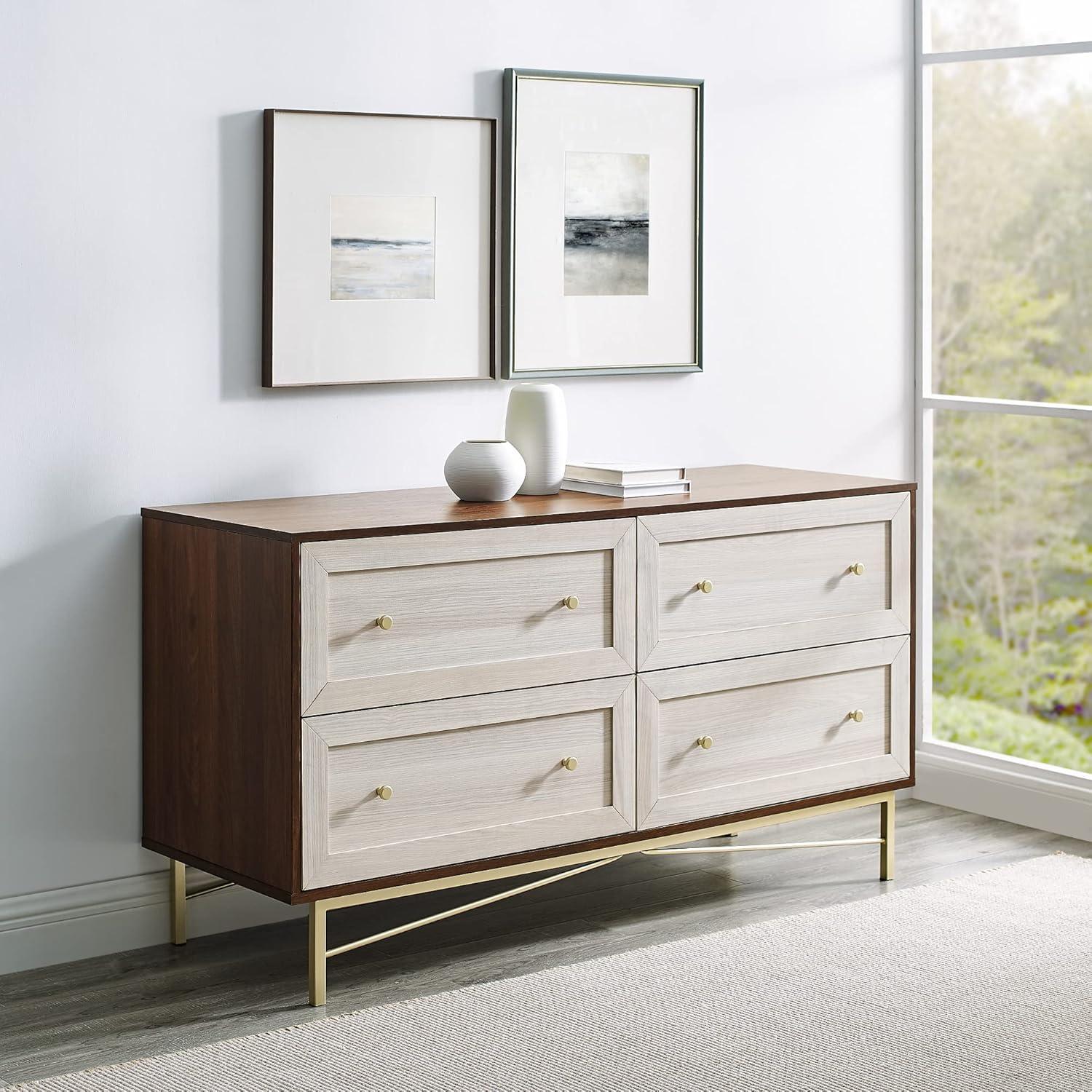 Eloise Glam Double Dresser in Dark Walnut with White Poplar Accents