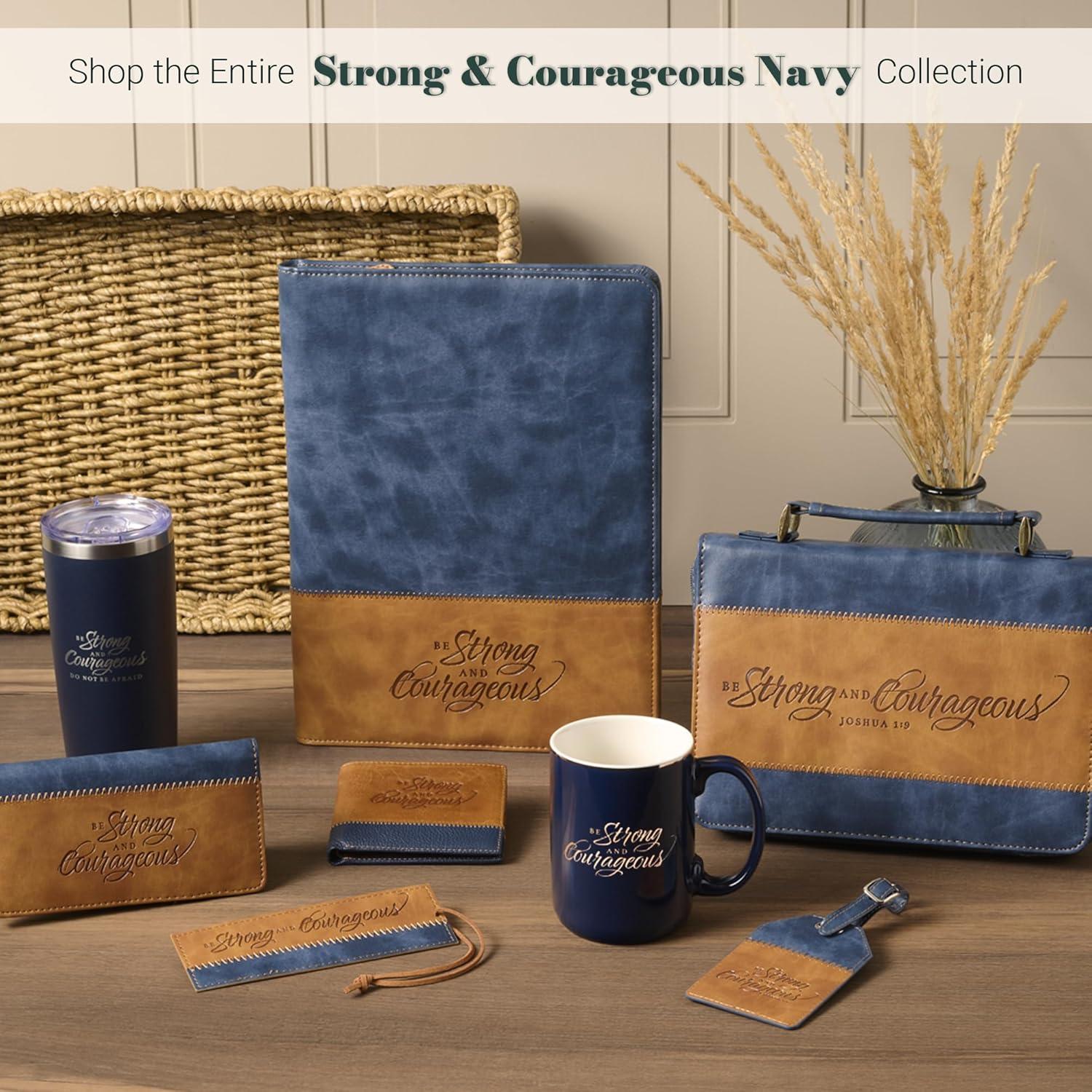 Christian Art Gifts Inspirational Vegan Leather Scripture Luggage Tag for Men & Women: Strong & Courageous - Baggage Accessory for Carry-On, Checked Bags, Backpacks, 4.8 X 3.1, Black/Brown (Other)