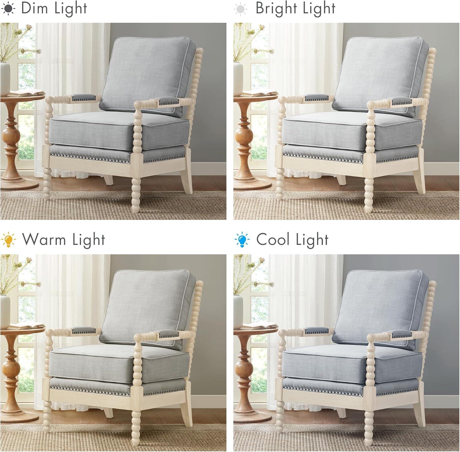 Madison Park Donohue Traditional Fabric/Wood Accent Arm Chair in Blue/Cream