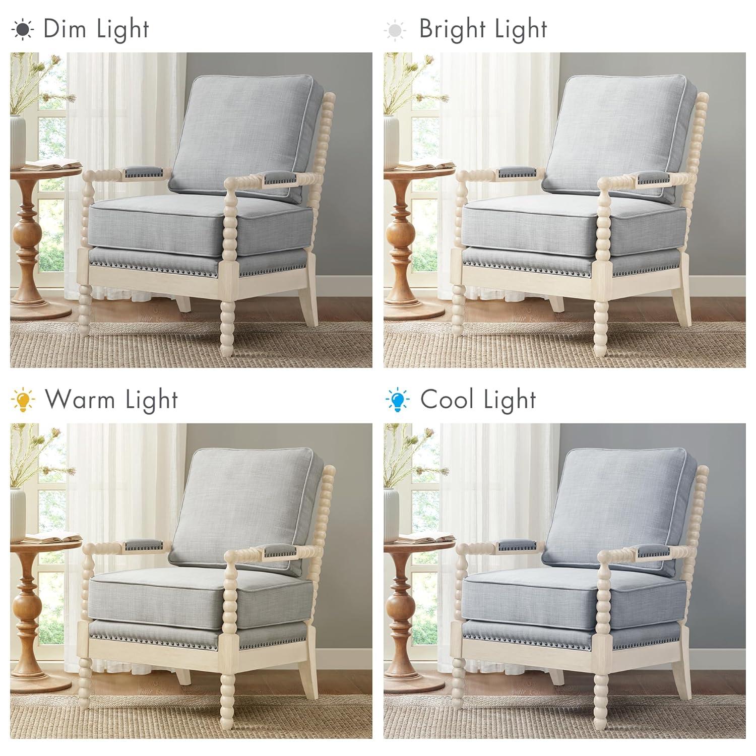 Madison Park Donohue Traditional Fabric/Wood Accent Arm Chair in Blue/Cream