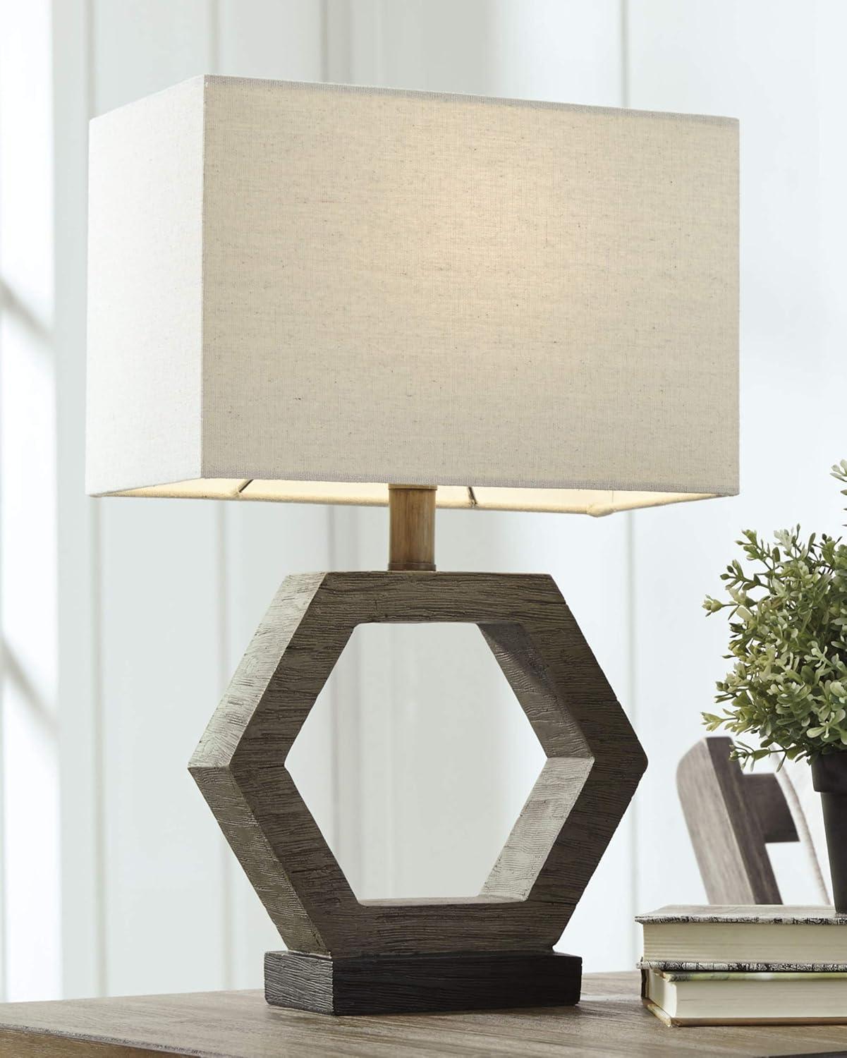 Marilu Table Lamp Gray/Brown - Signature Design by Ashley: Hexagonal Base, Polyester Shade, UL Listed