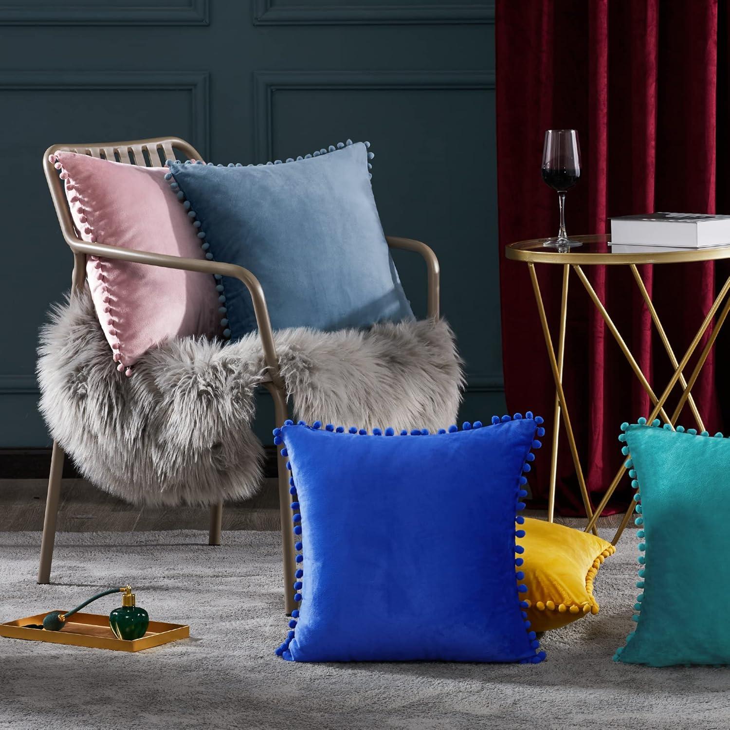 Deconovo Deconovo Pom-poms Velvet Reversible Pillow Cover (Set of 2)